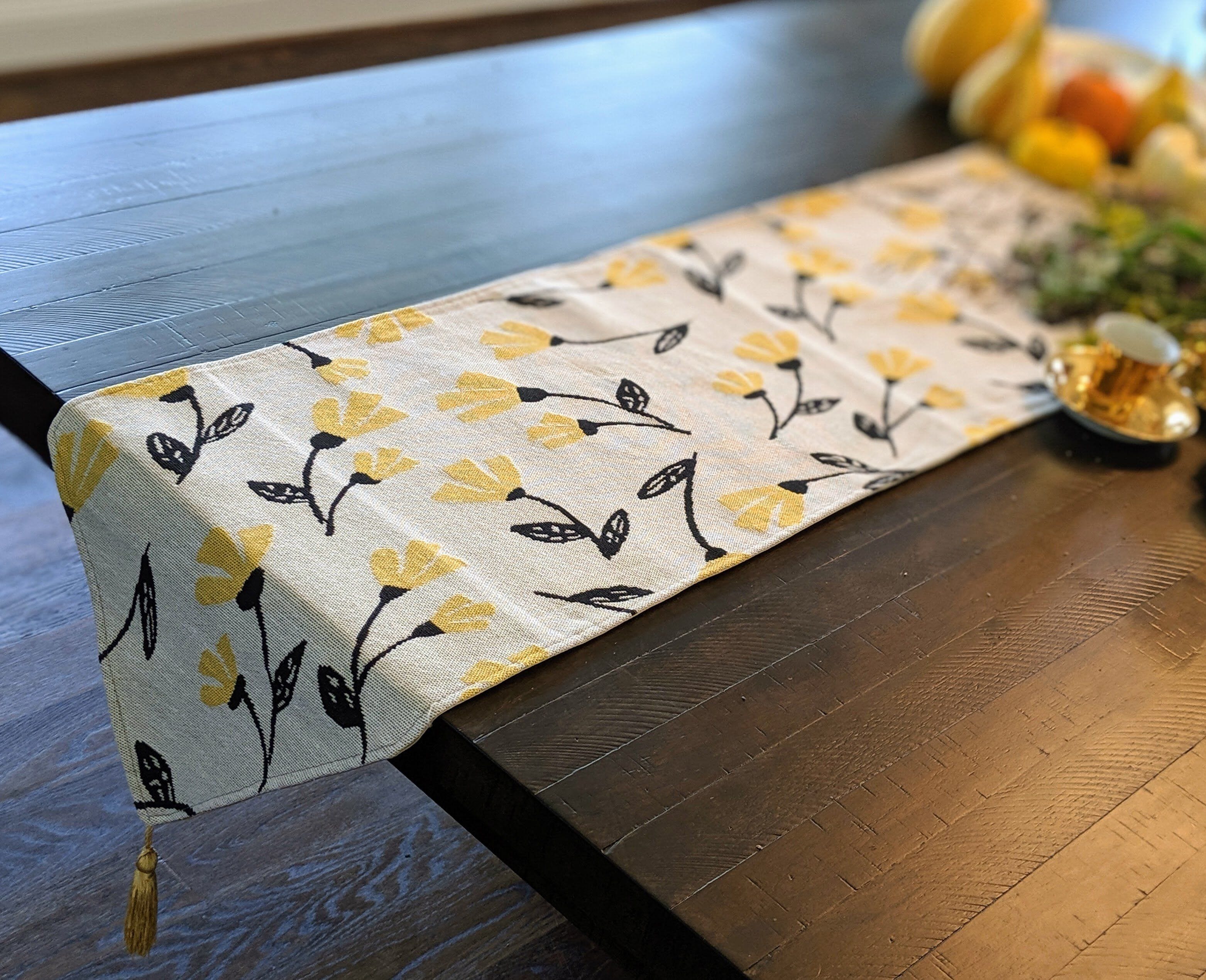 Yellow Fleur Floral Garden Woven Tapestry Dining Table Runner (18112)