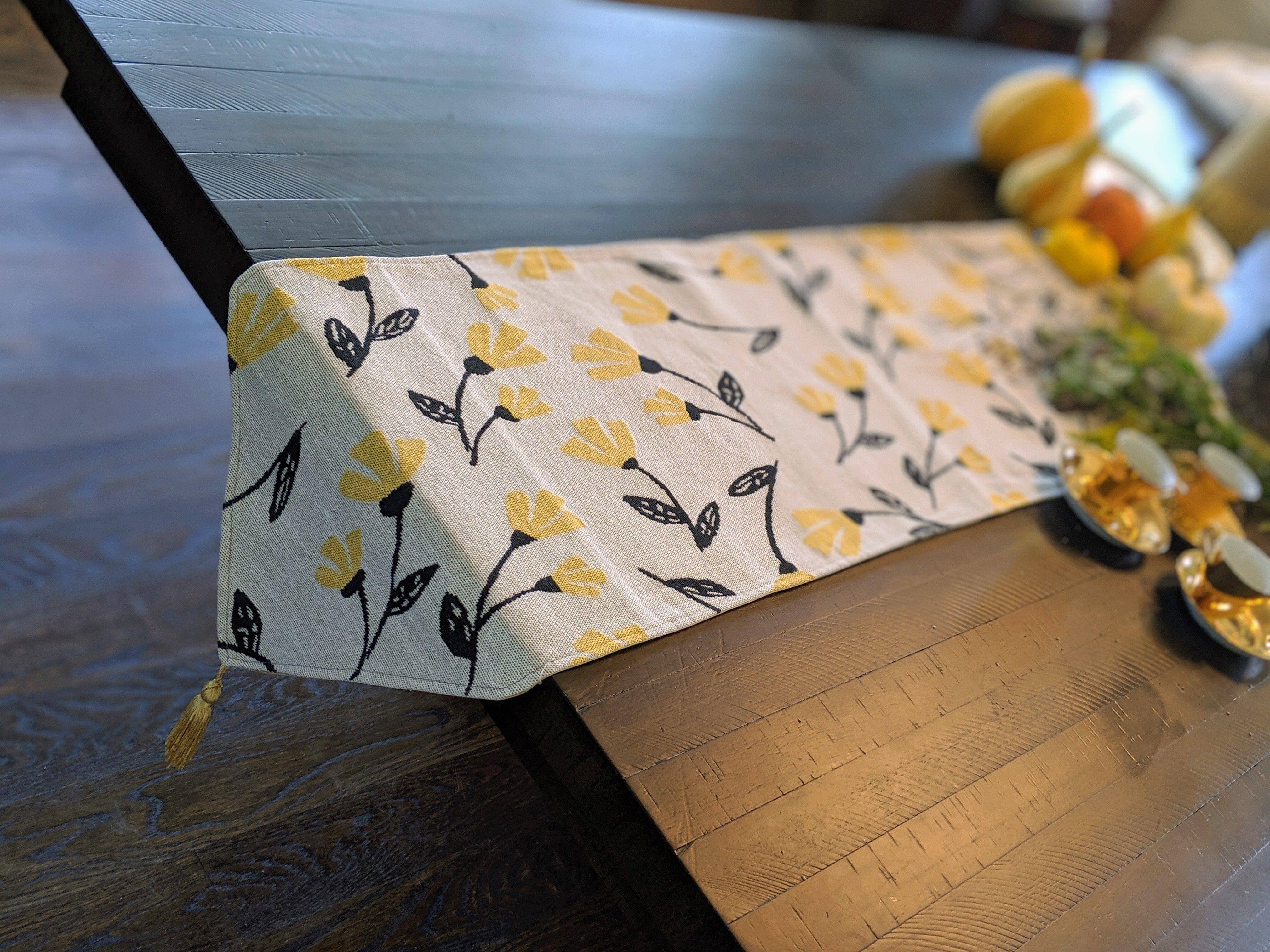 Yellow Fleur Floral Garden Woven Tapestry Dining Table Runner (18112)