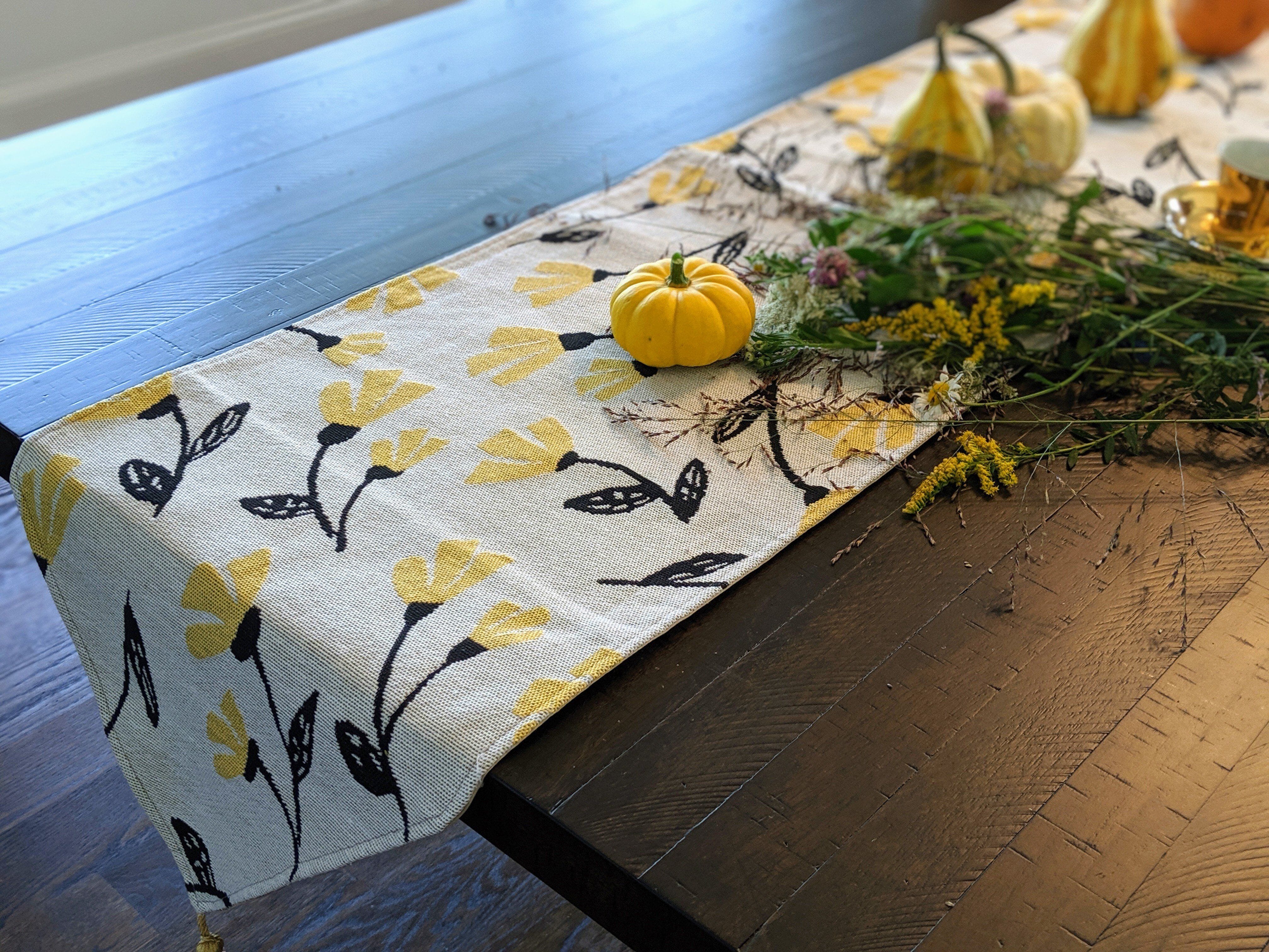 Yellow Fleur Floral Garden Woven Tapestry Dining Table Runner (18112)