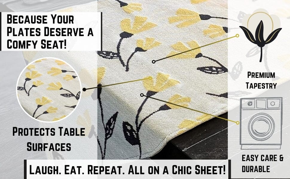 Yellow Fleur Floral Garden Woven Tapestry Dining Table Runner (18112)