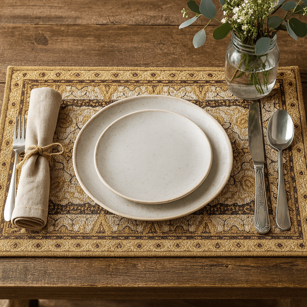 Set of 4-6 Pieces Royal Persian Style Rug Golden Brown Floral Tapestry Placemats 13" x 19" (18119)