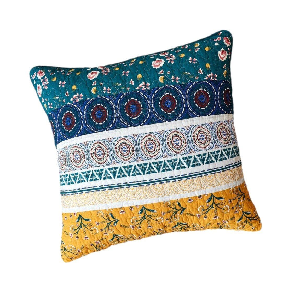 Bohemian Patchwork Bed of Wild Flowers Floral Gardenia Euro Pillow Sham Cover, 26" x 26" (JHW886)