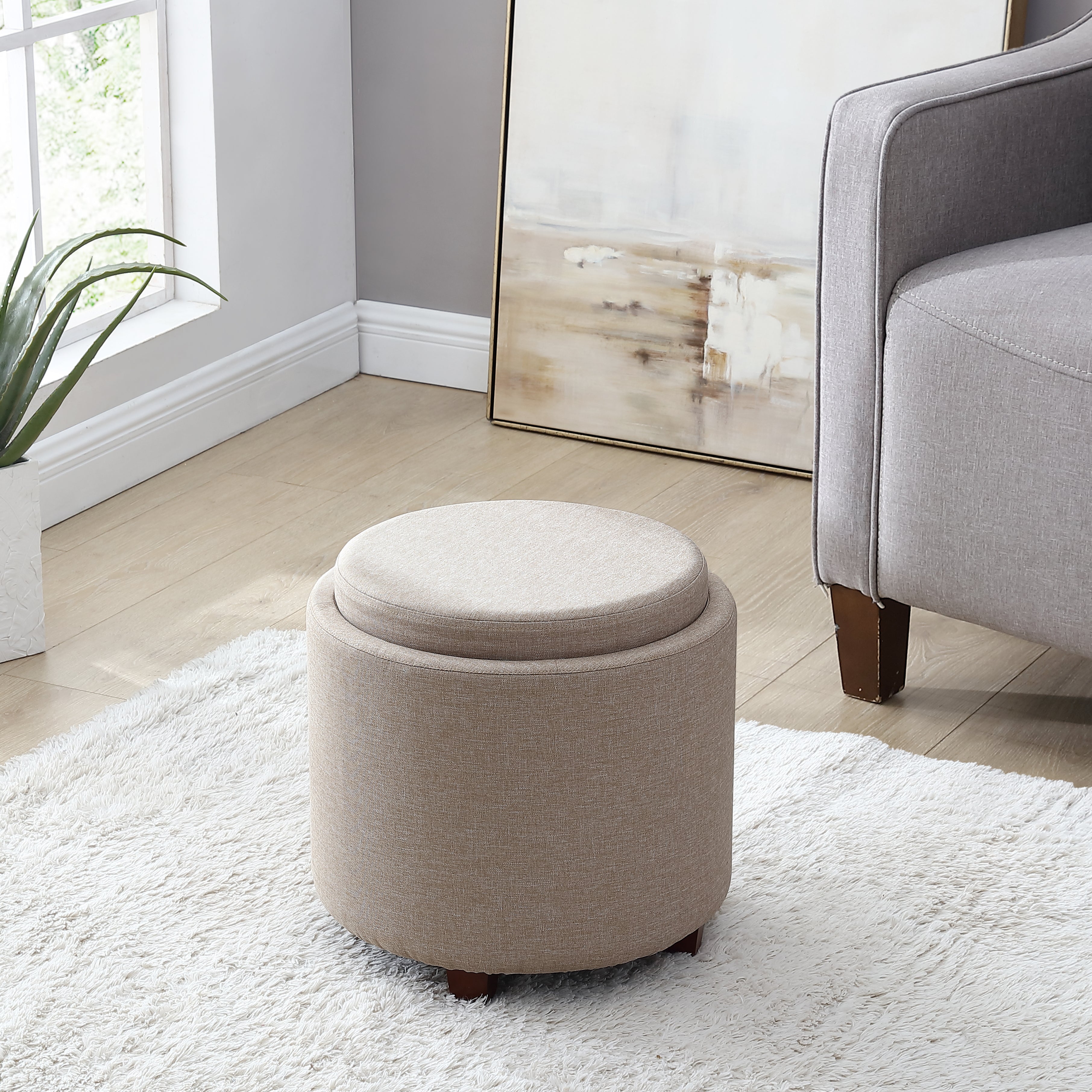 Lawrence Round Storage Ottoman with Table Top Lid