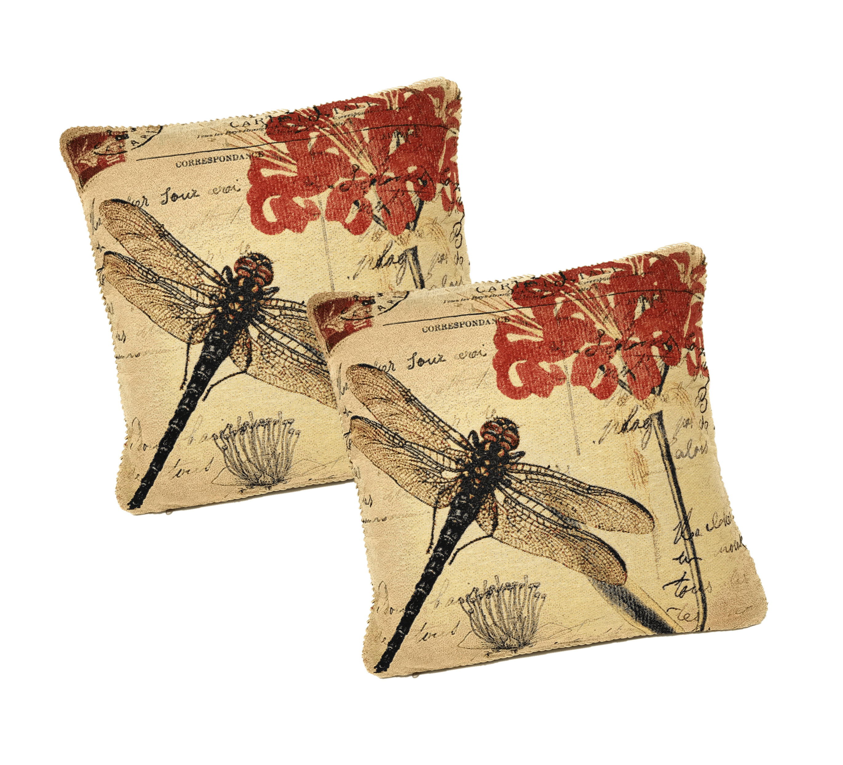 Set of 2-Pieces Dragonfly Dreams Nature Garden Tapestry Throw Pillow Covers w/ Inserts - 18" x 18"
