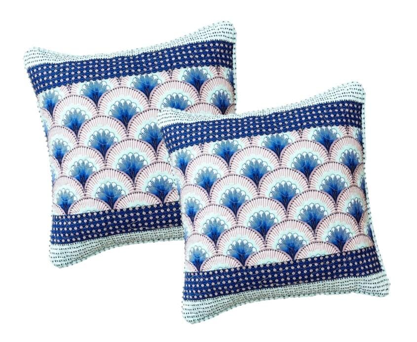 Set of 2-Pieces Mediterranean Fans Waves Minty Blue Throw Pillow Covers, 18" x 18" (JHW884)
