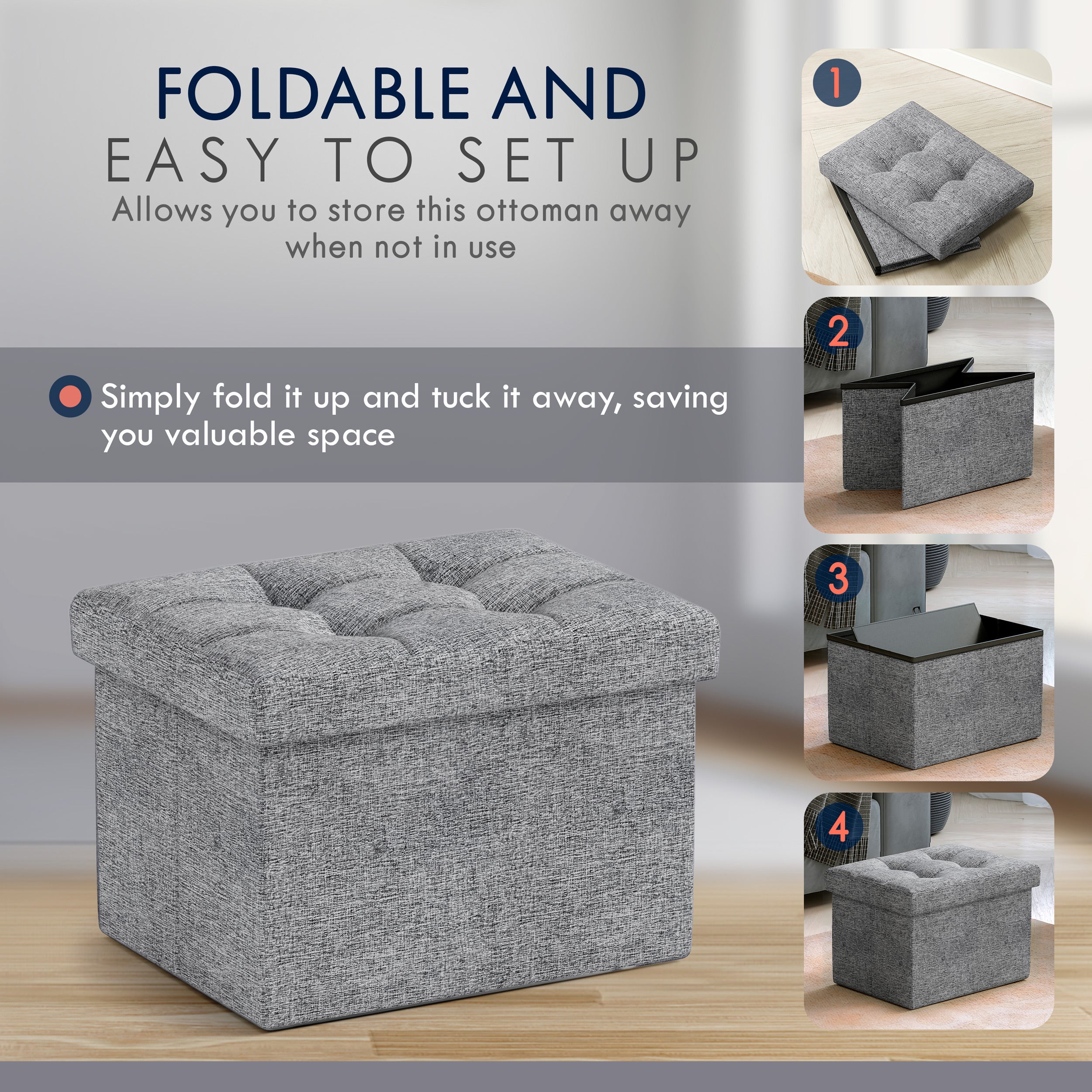 Ornavo Home Foldable Small Rectangle Storage Ottoman - 12 x 16 x 12