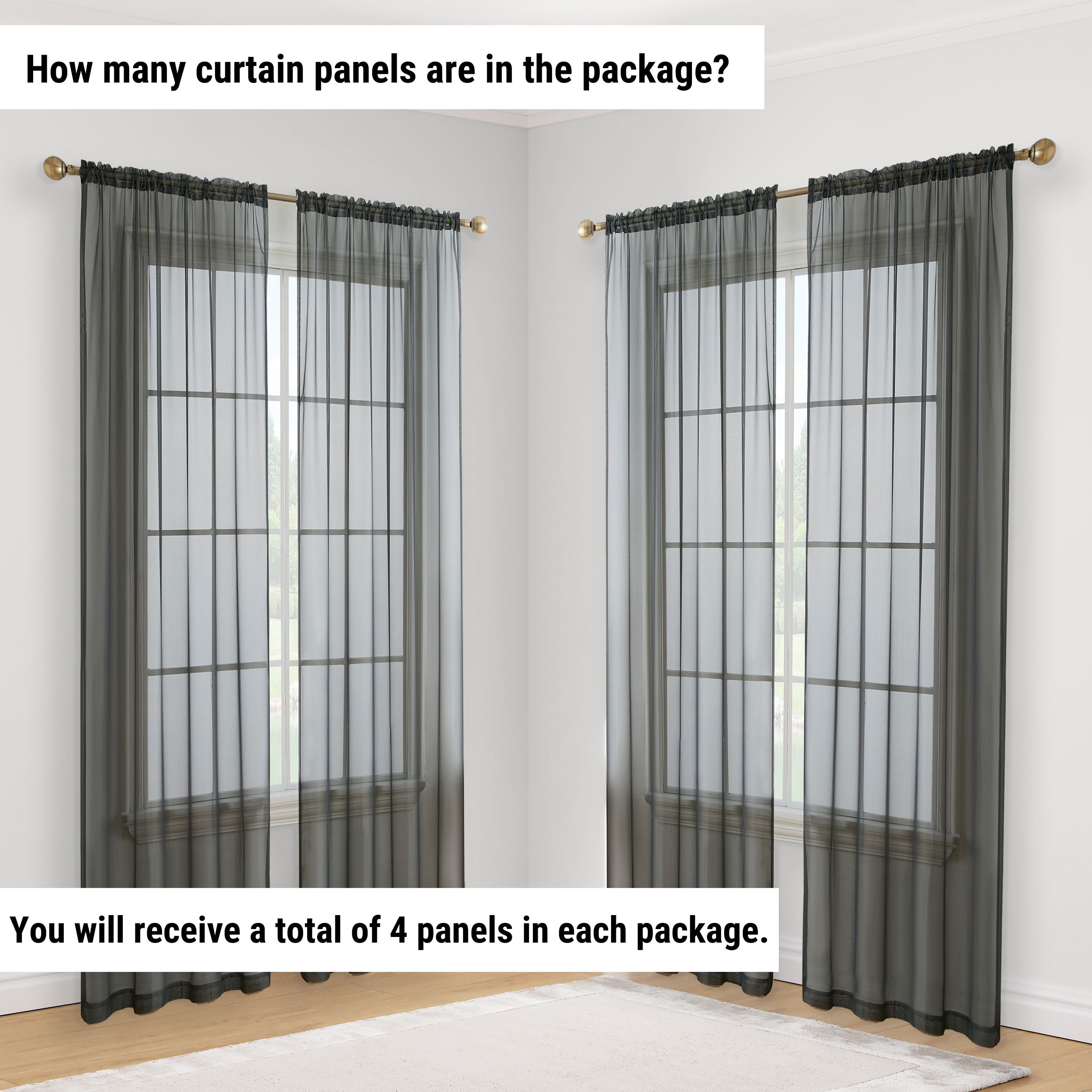 Lucento Sheer Voile Rod Pocket Curtain Panels - Set of 4