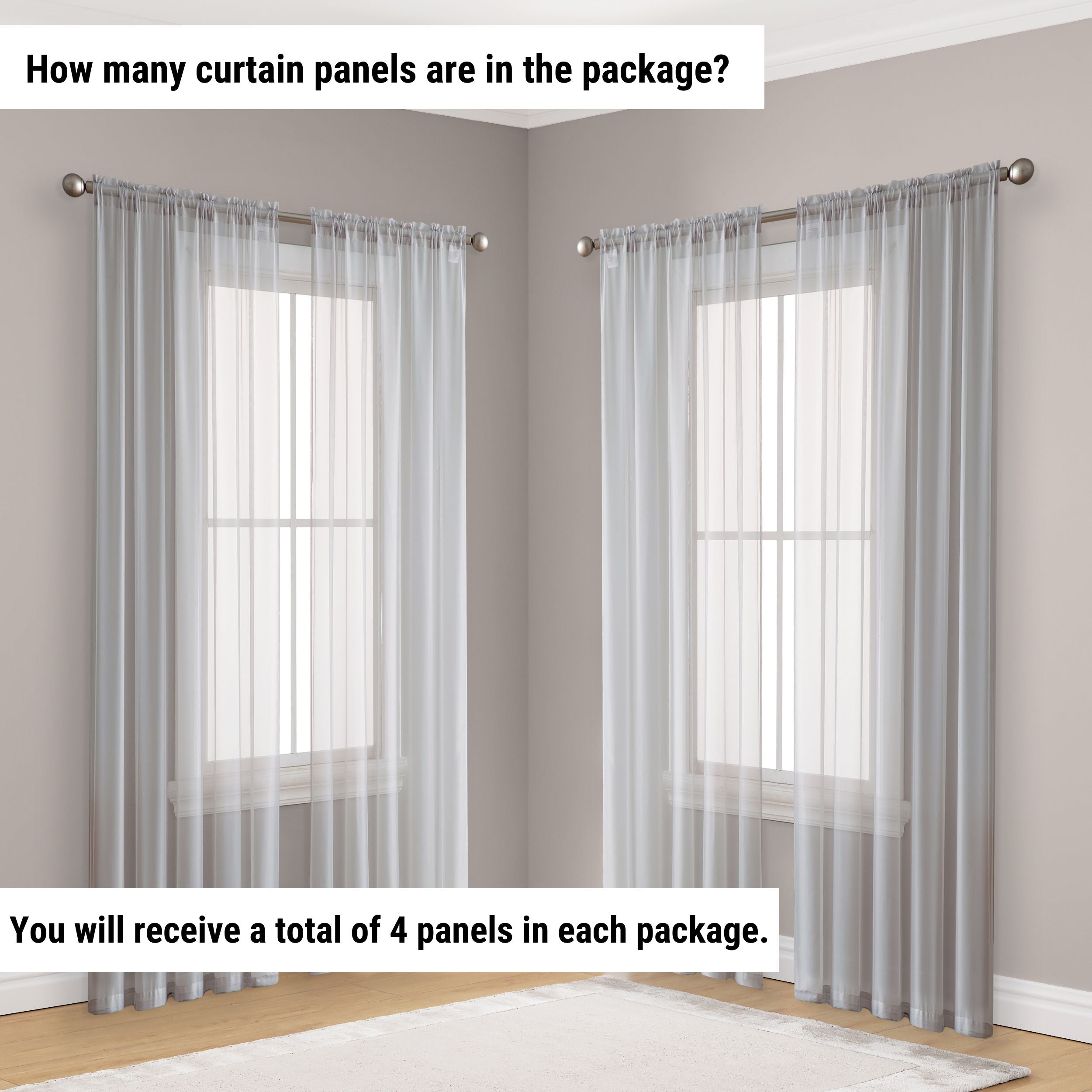 Lucento Sheer Voile Rod Pocket Curtain Panels - Set of 4