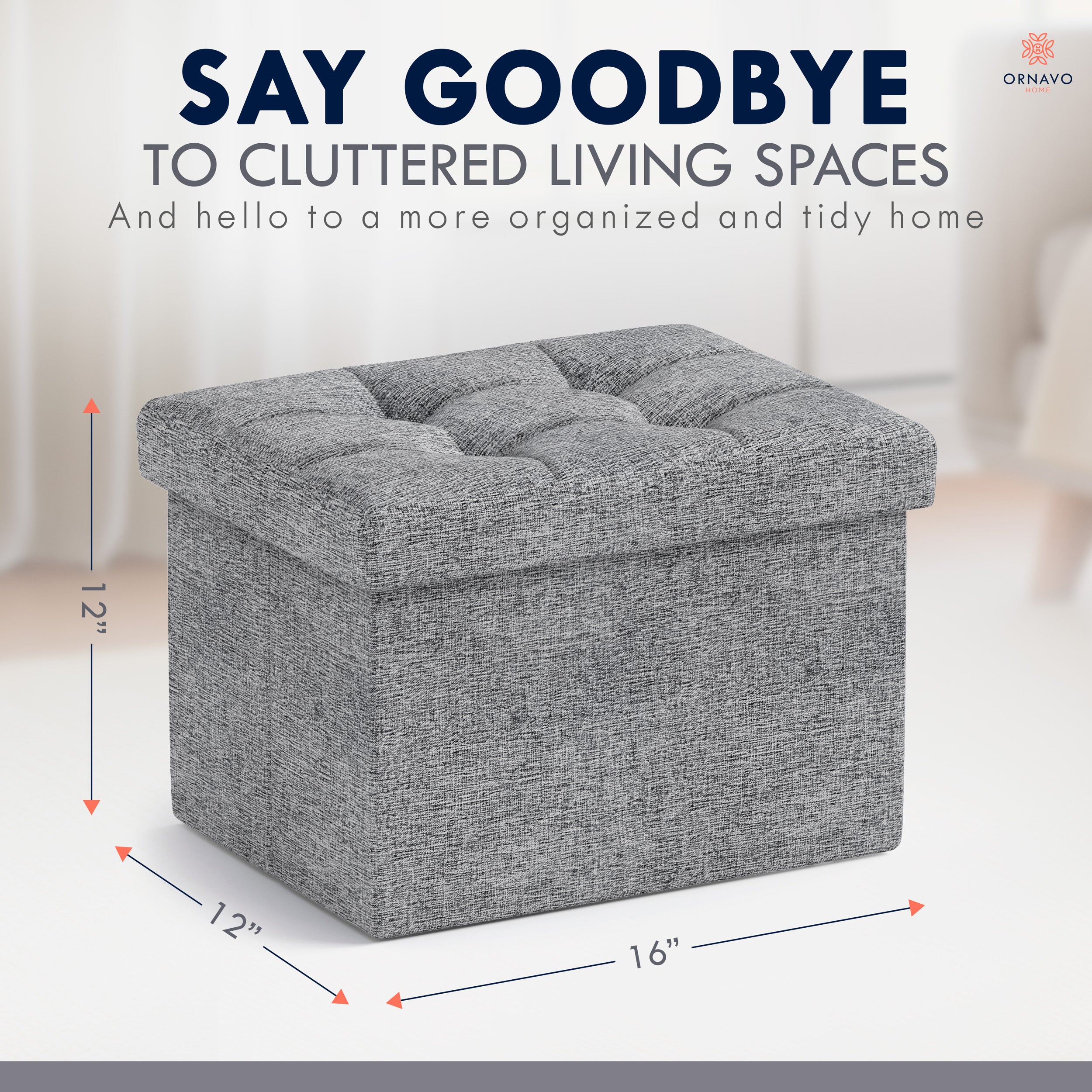 Ornavo Home Foldable Small Rectangle Storage Ottoman - 12 x 16 x 12
