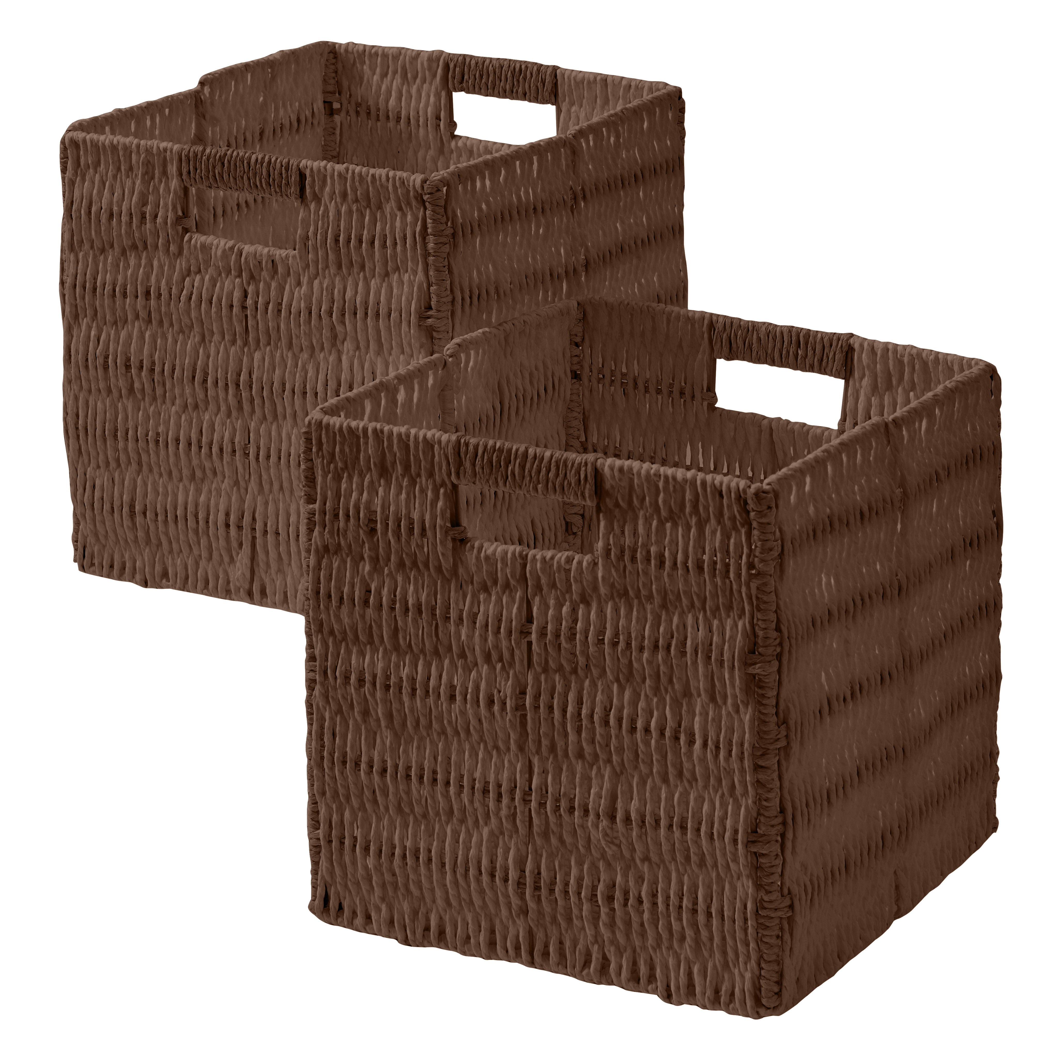 Foldable Paper Wicker Storage Shelf Basket Cube Bin with Handles - Set of 2