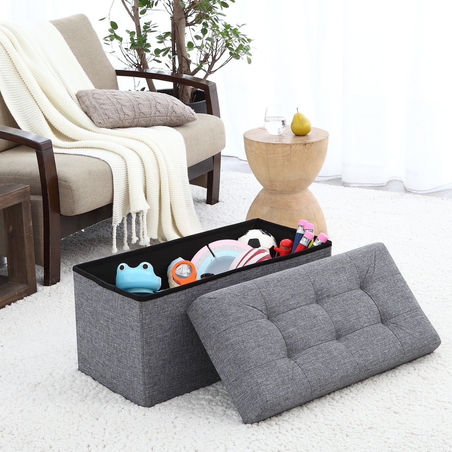 Foldable Tufted Storage Ottoman