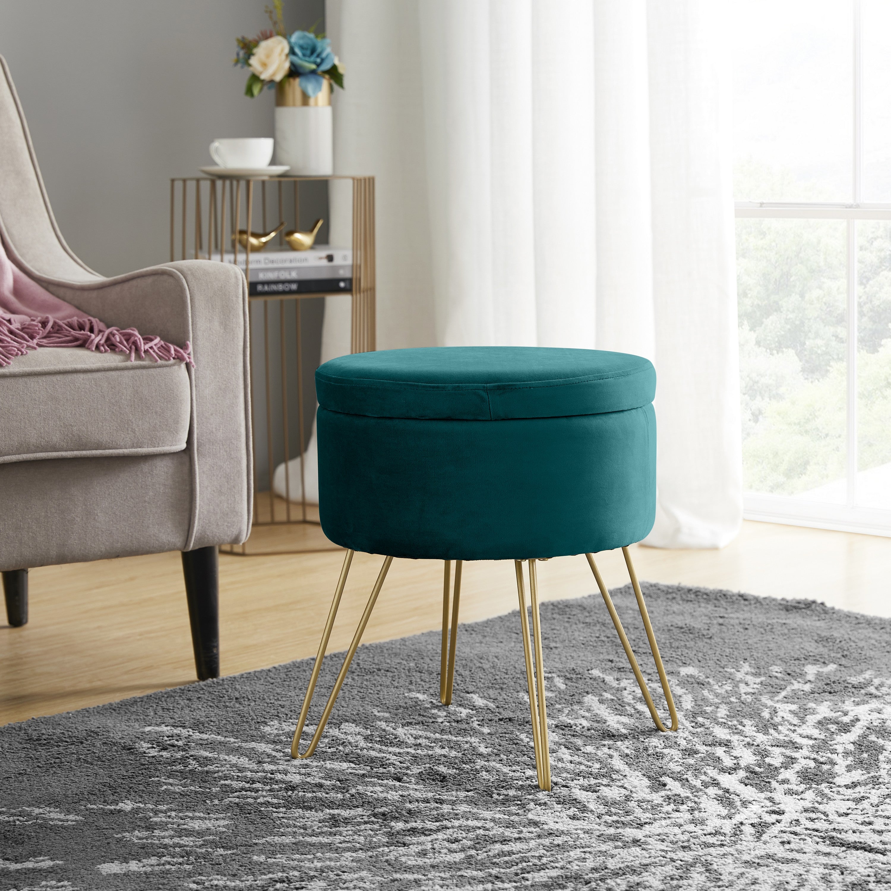 Round Velvet Storage Ottoman