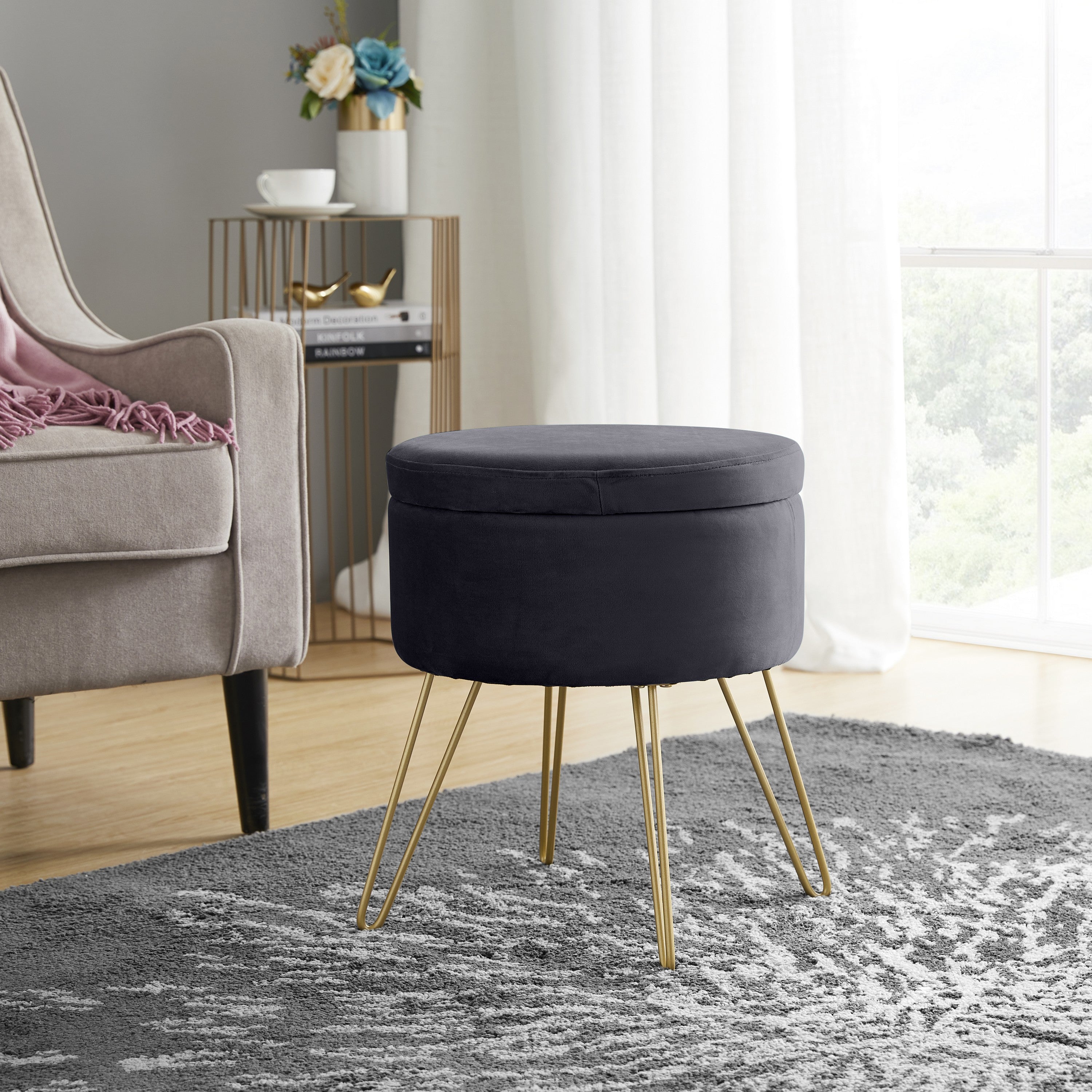 Round Velvet Storage Ottoman