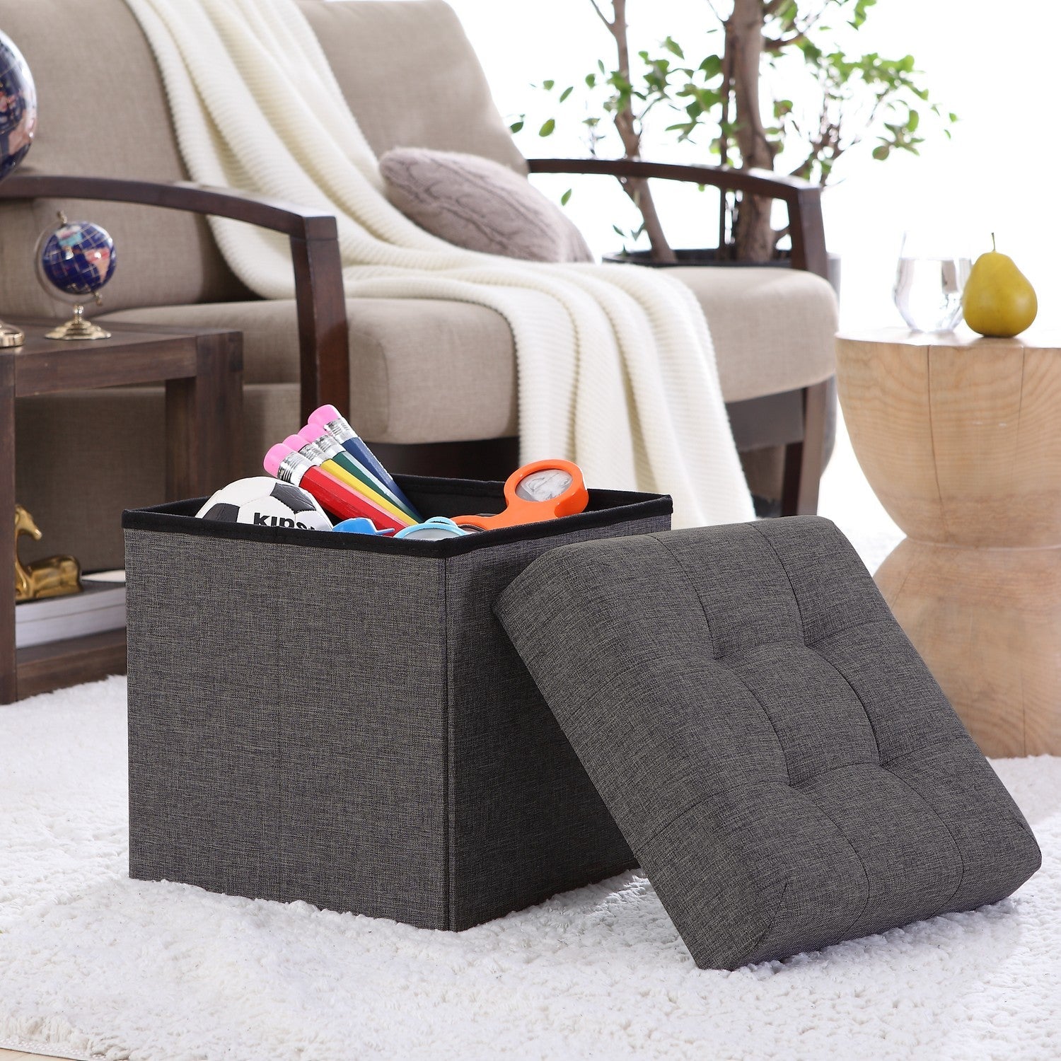 Foldable Tufted Storage Ottoman