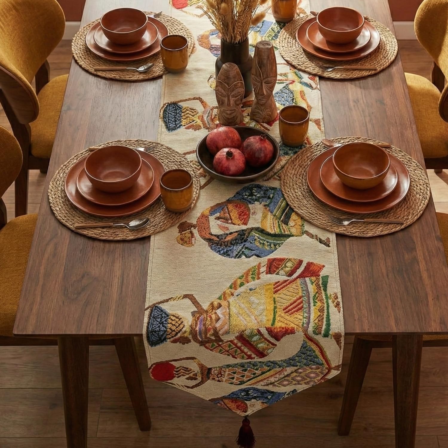 Dancing Women African Dreams Elegant Woven Tapestry Dining Table Runner (18117)