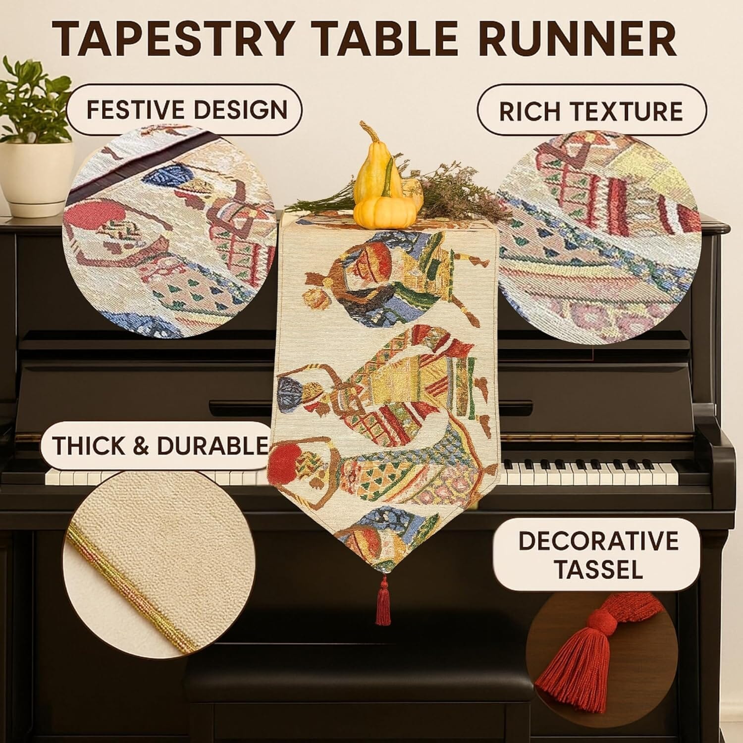 Dancing Women African Dreams Elegant Woven Tapestry Dining Table Runner (18117)