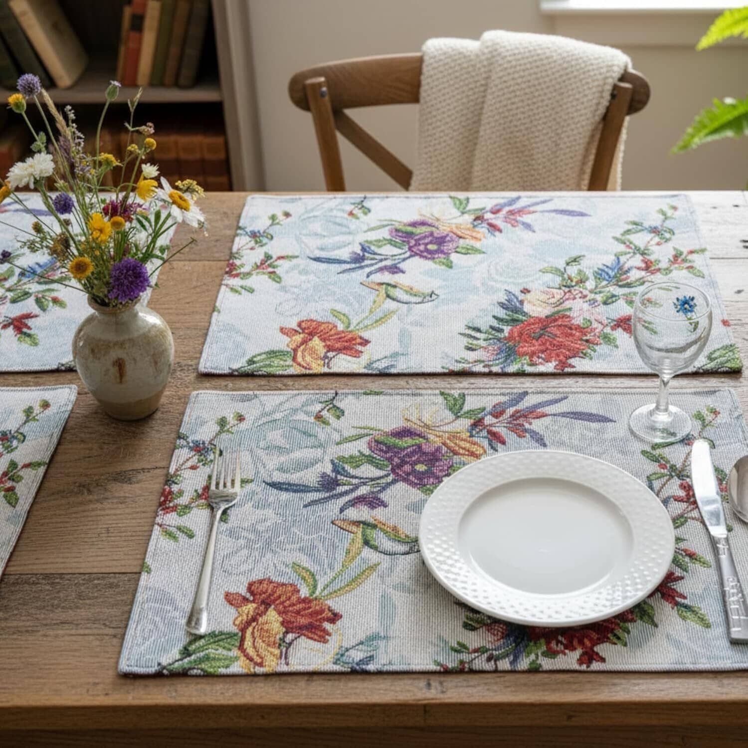 Set of 4-Pieces Tropical Sky Blue Birds Floral Tapestry Dining Table Placemats 13" x 19" (18116)