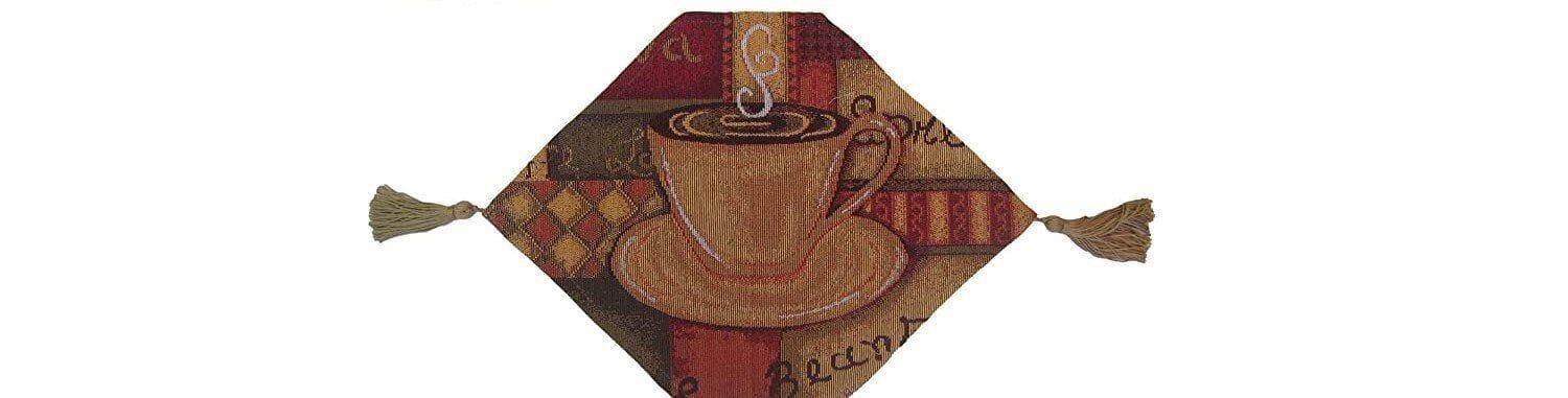 Smell of Coffee Cup Latte Java Brown Tapestry Table Runner Cloth (9912)