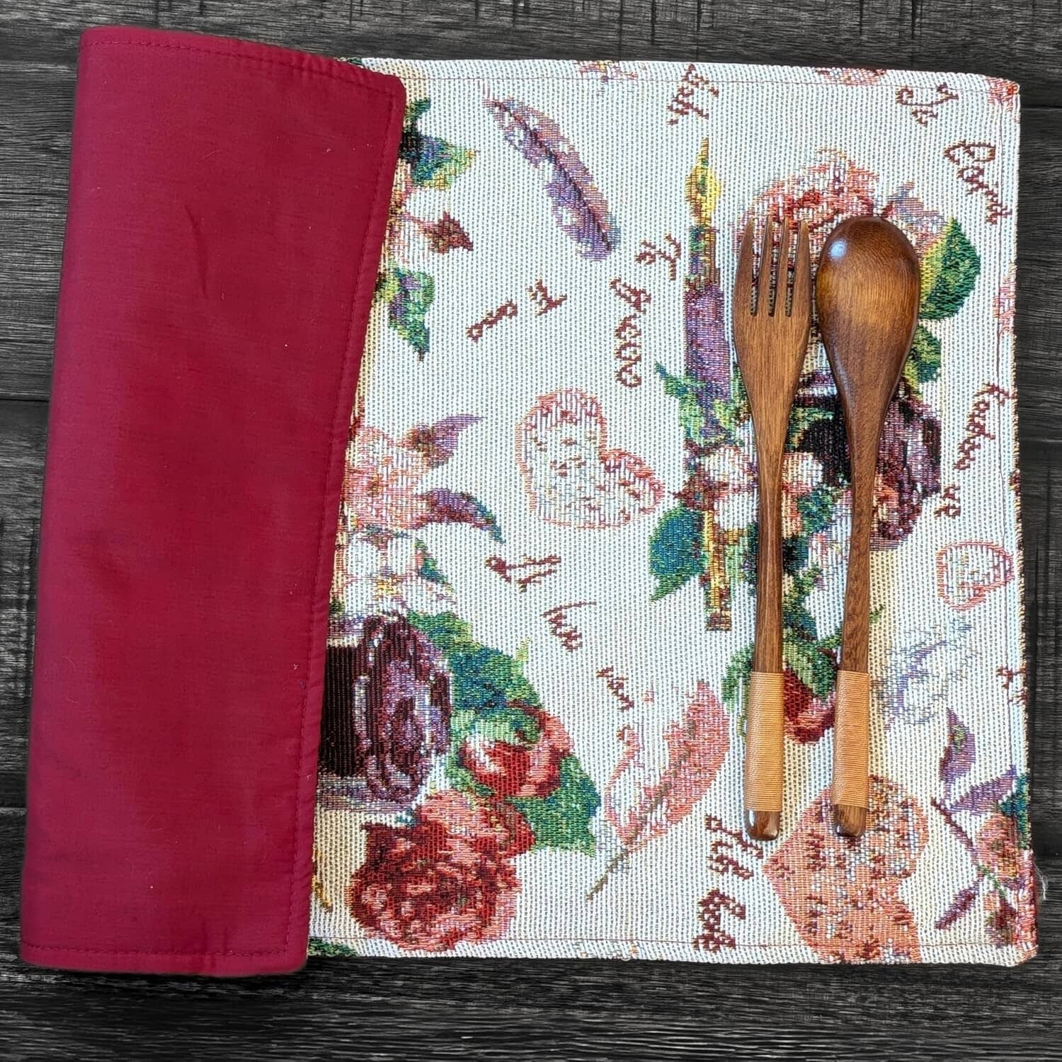 Set of 4-Pieces Sweet Love Notes Pink Floral Tapestry Dining Table Placemats 13" x 19"