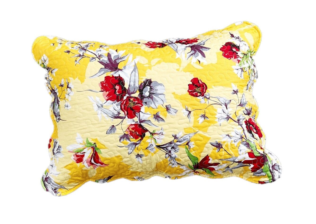Sunshine Yellow Hummingbirds Floral Scalloped Pillow Sham 1-Piece (JHW-925)
