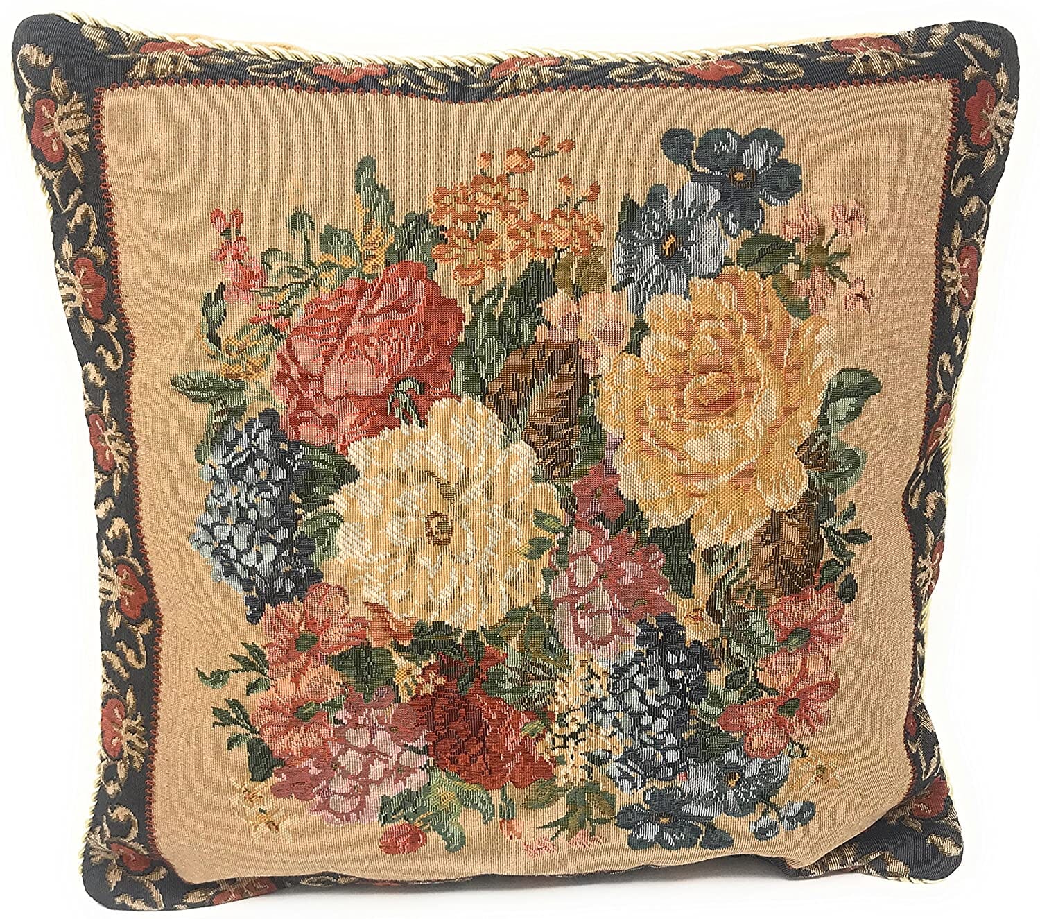 Breath of Spring Dark Border Floral Elegant Throw Pillow Cushion Cover 18" x 18"