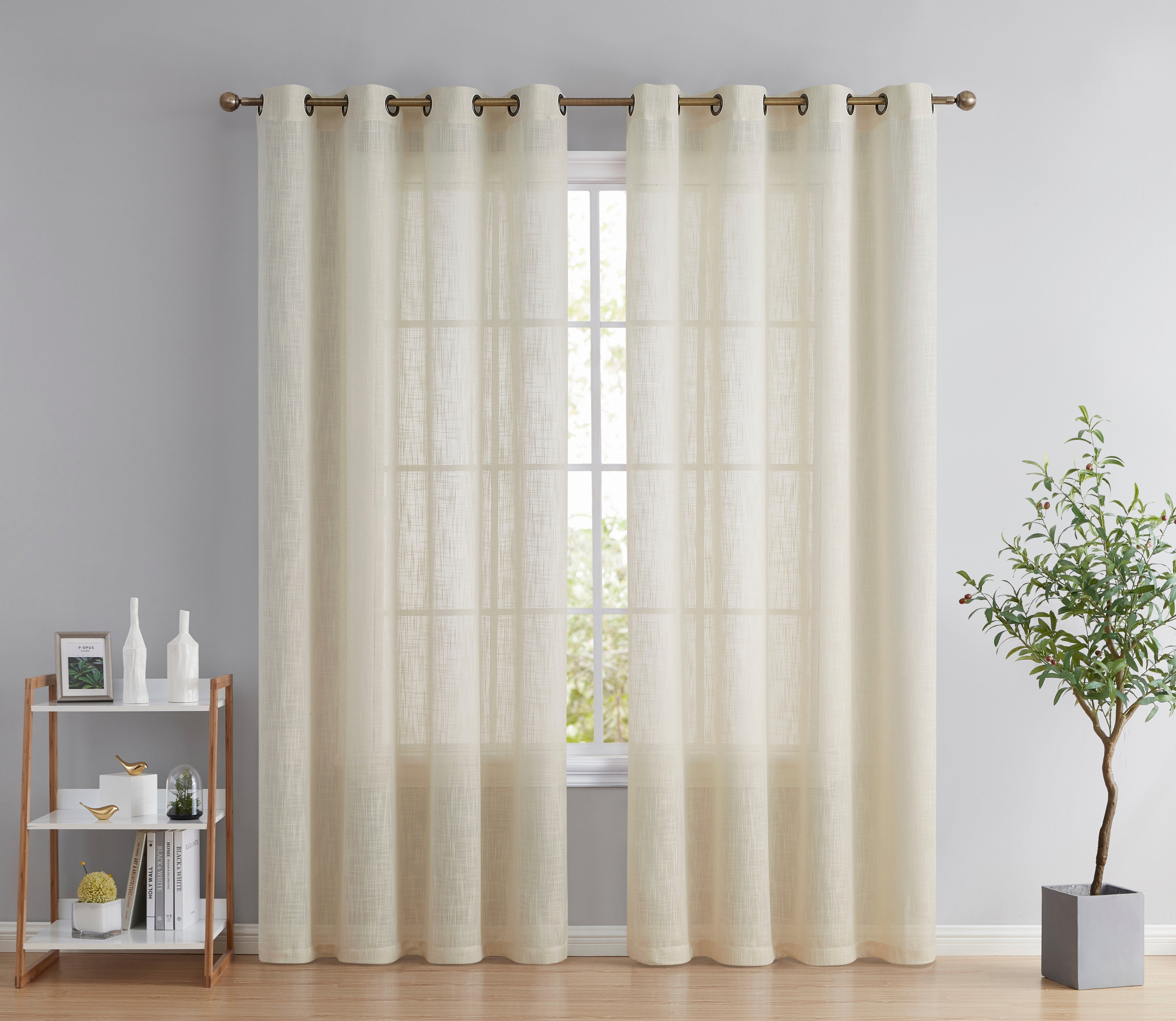 Privacy Faux Linen Textured Semi Sheer Curtain Panels