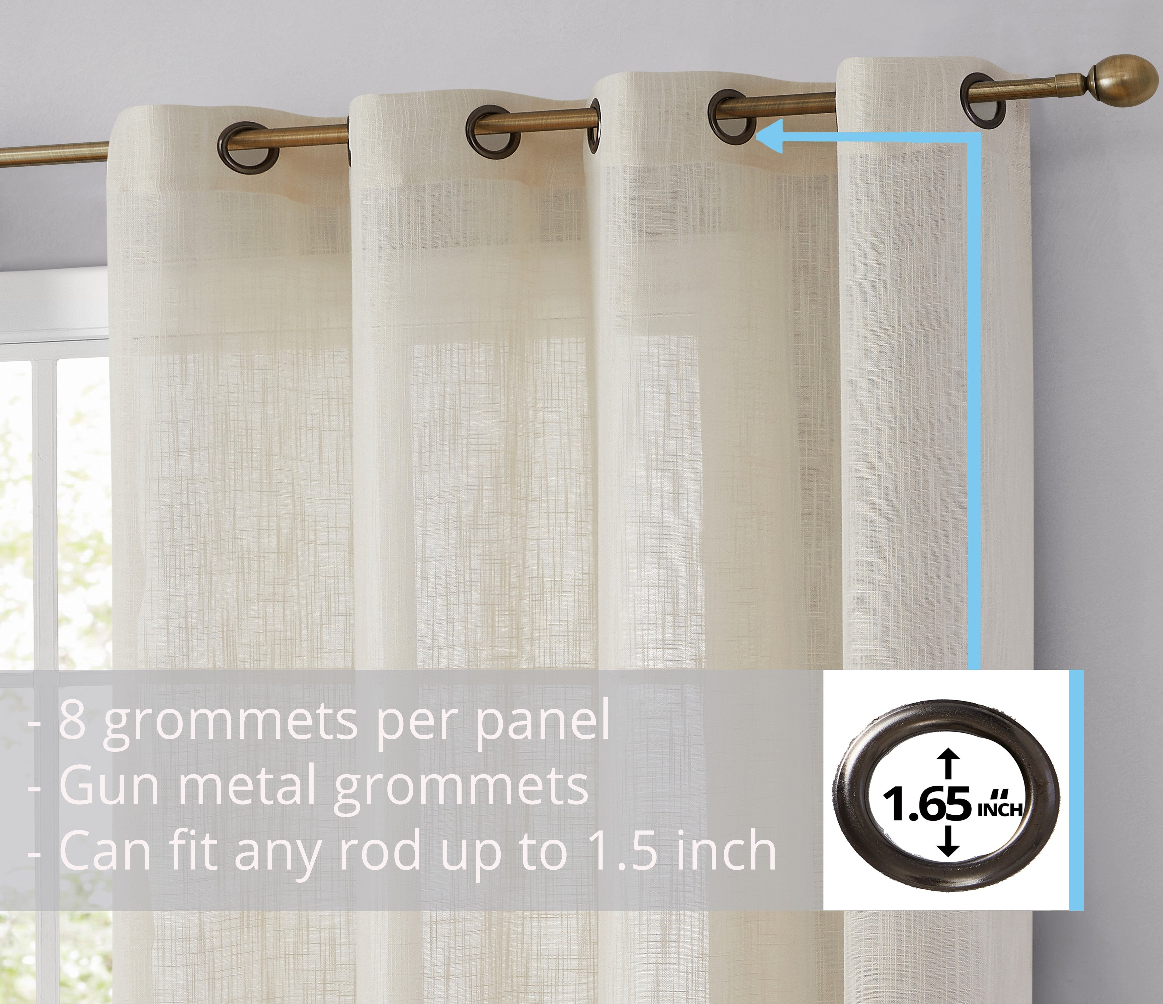 Privacy Faux Linen Textured Semi Sheer Curtain Panels