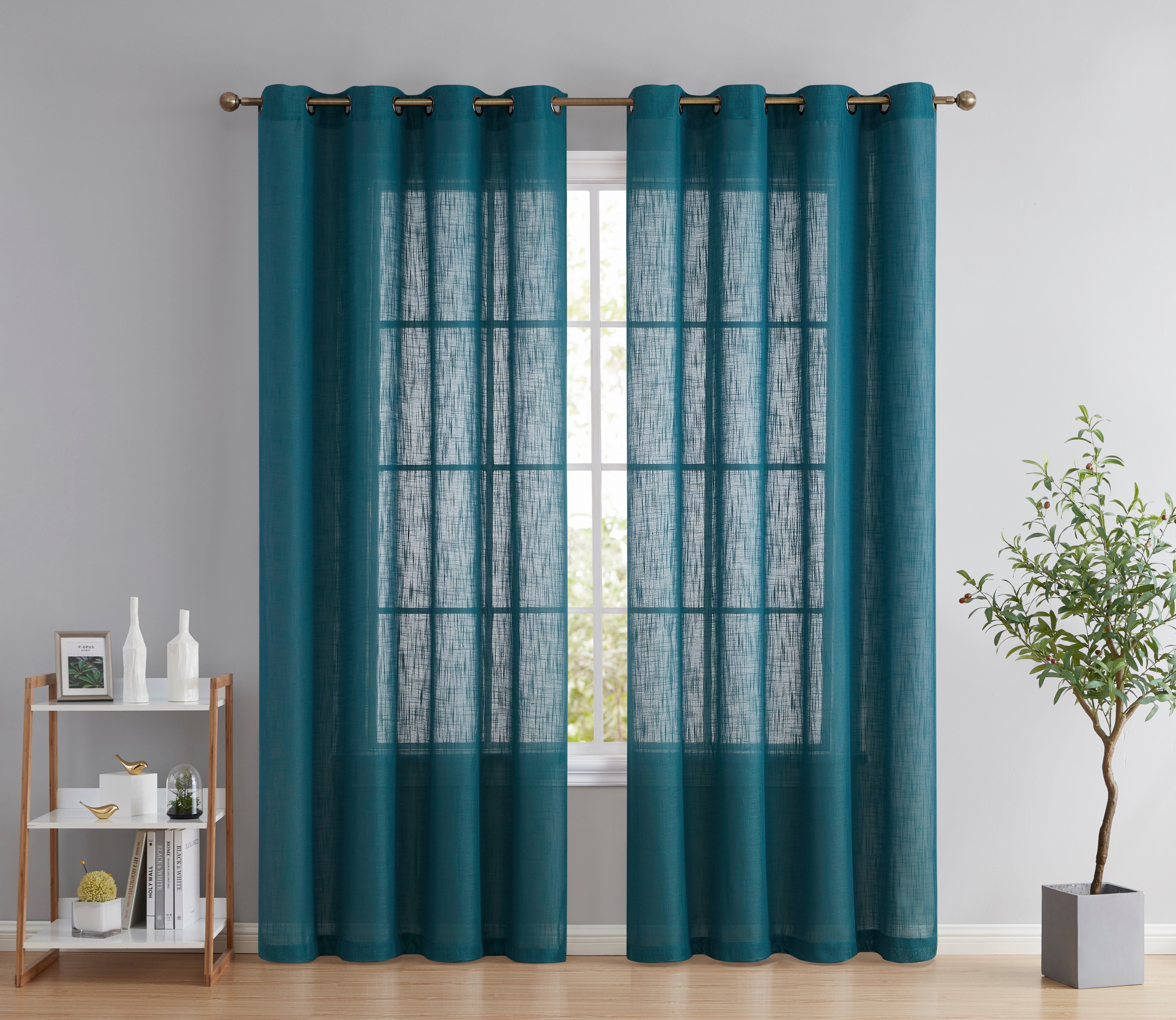 Privacy Faux Linen Textured Semi Sheer Curtain Panels