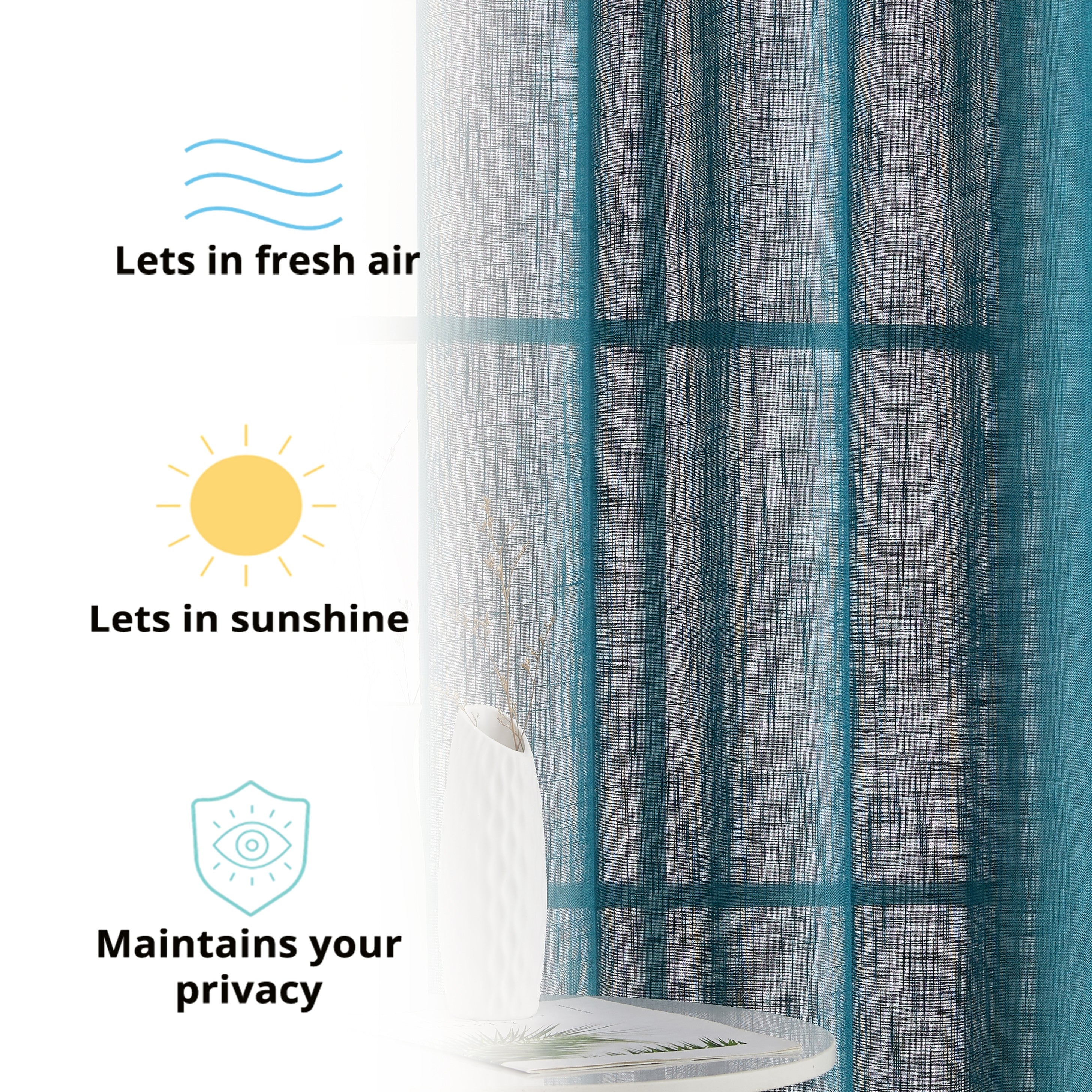 Privacy Faux Linen Textured Semi Sheer Curtain Panels