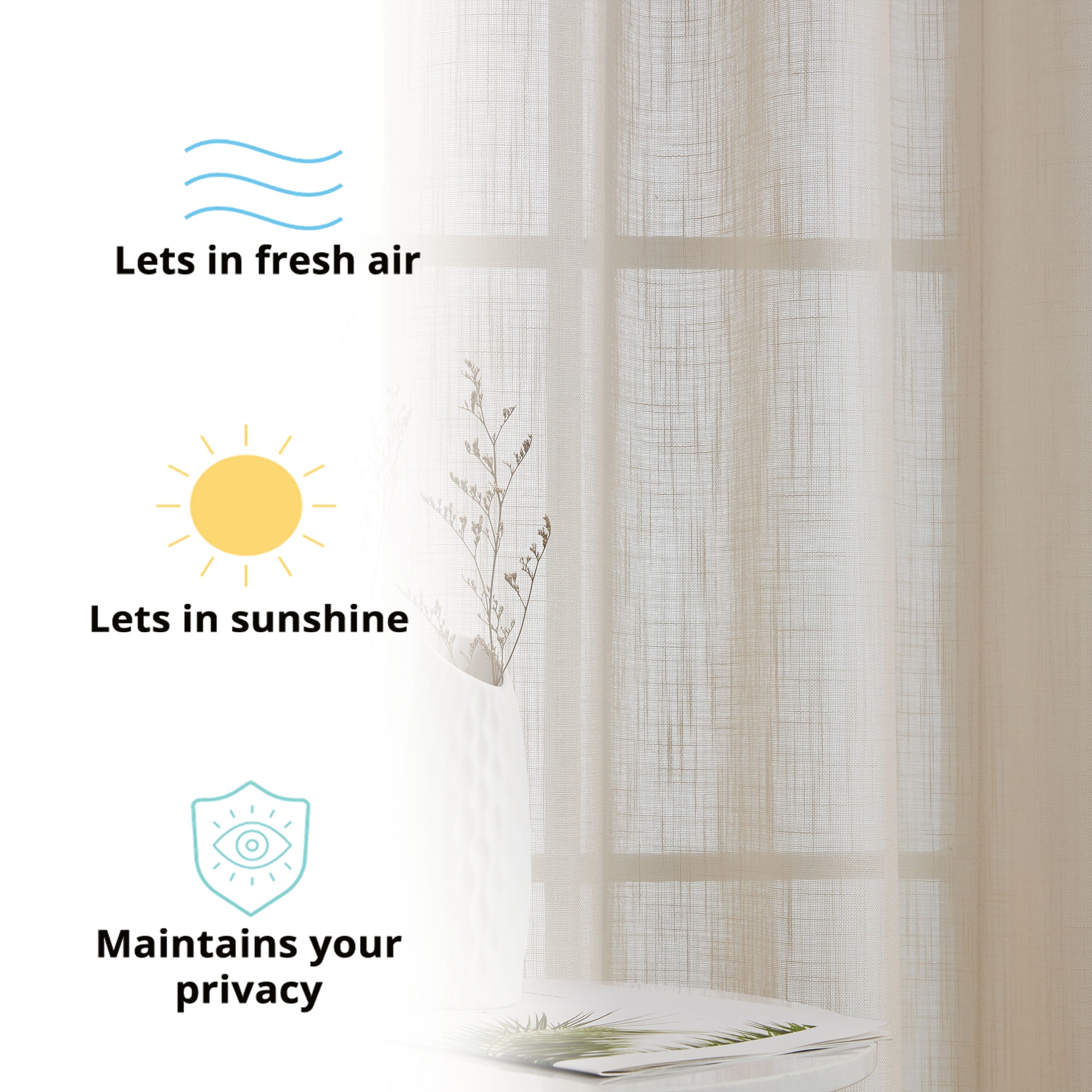 Privacy Faux Linen Textured Semi Sheer Curtain Panels