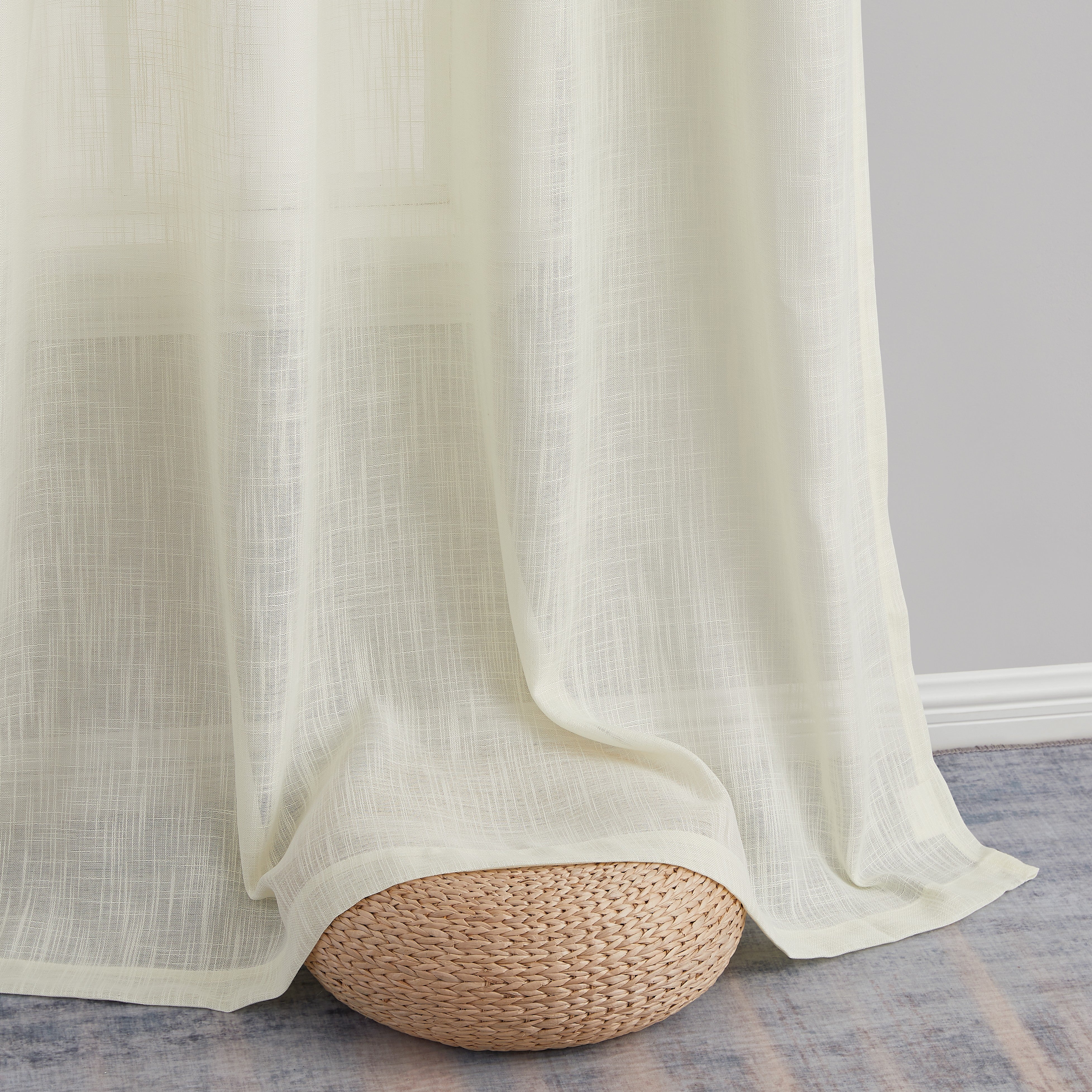 Privacy Faux Linen Textured Semi Sheer Curtain Panels