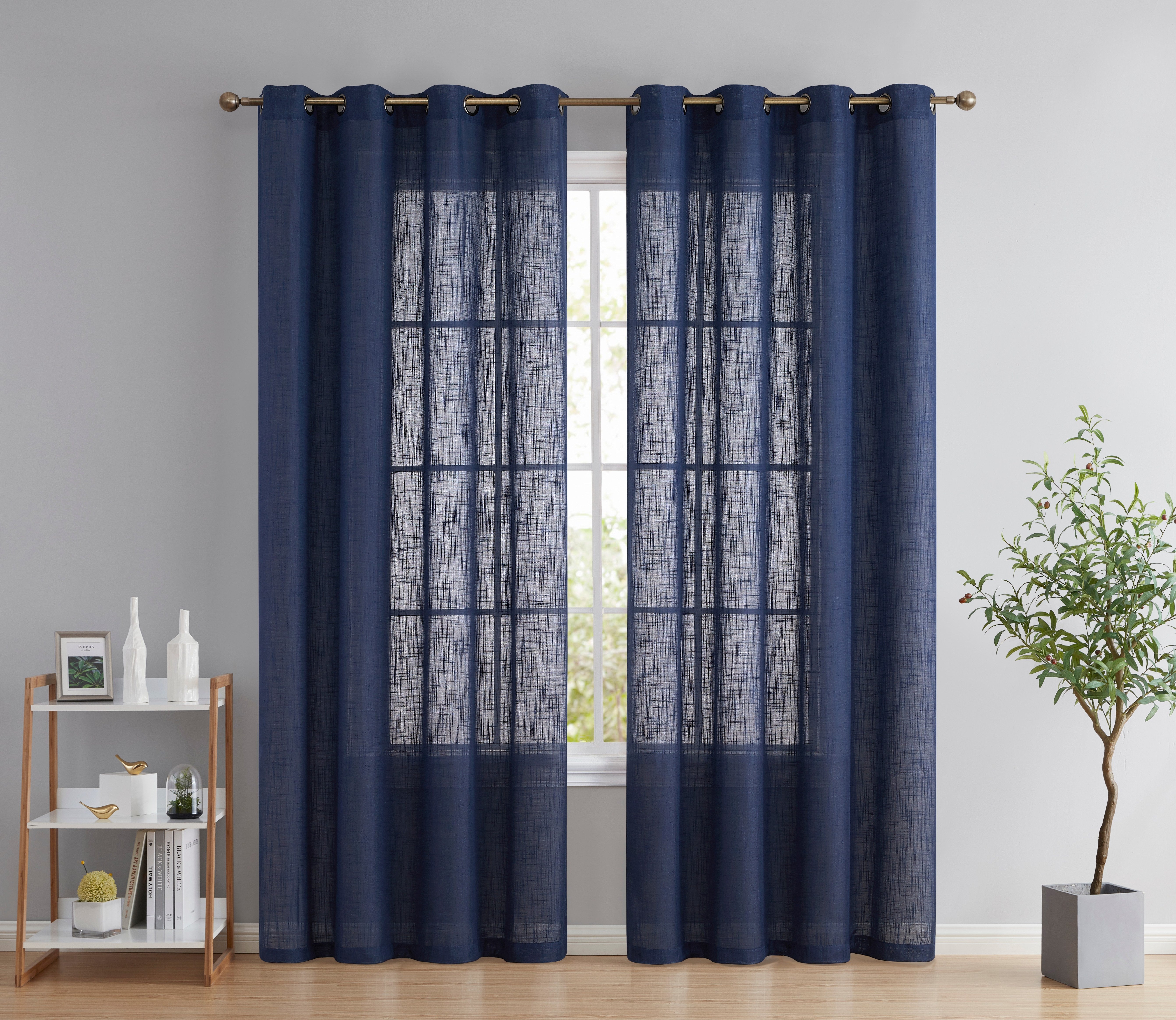 Privacy Faux Linen Textured Semi Sheer Curtain Panels
