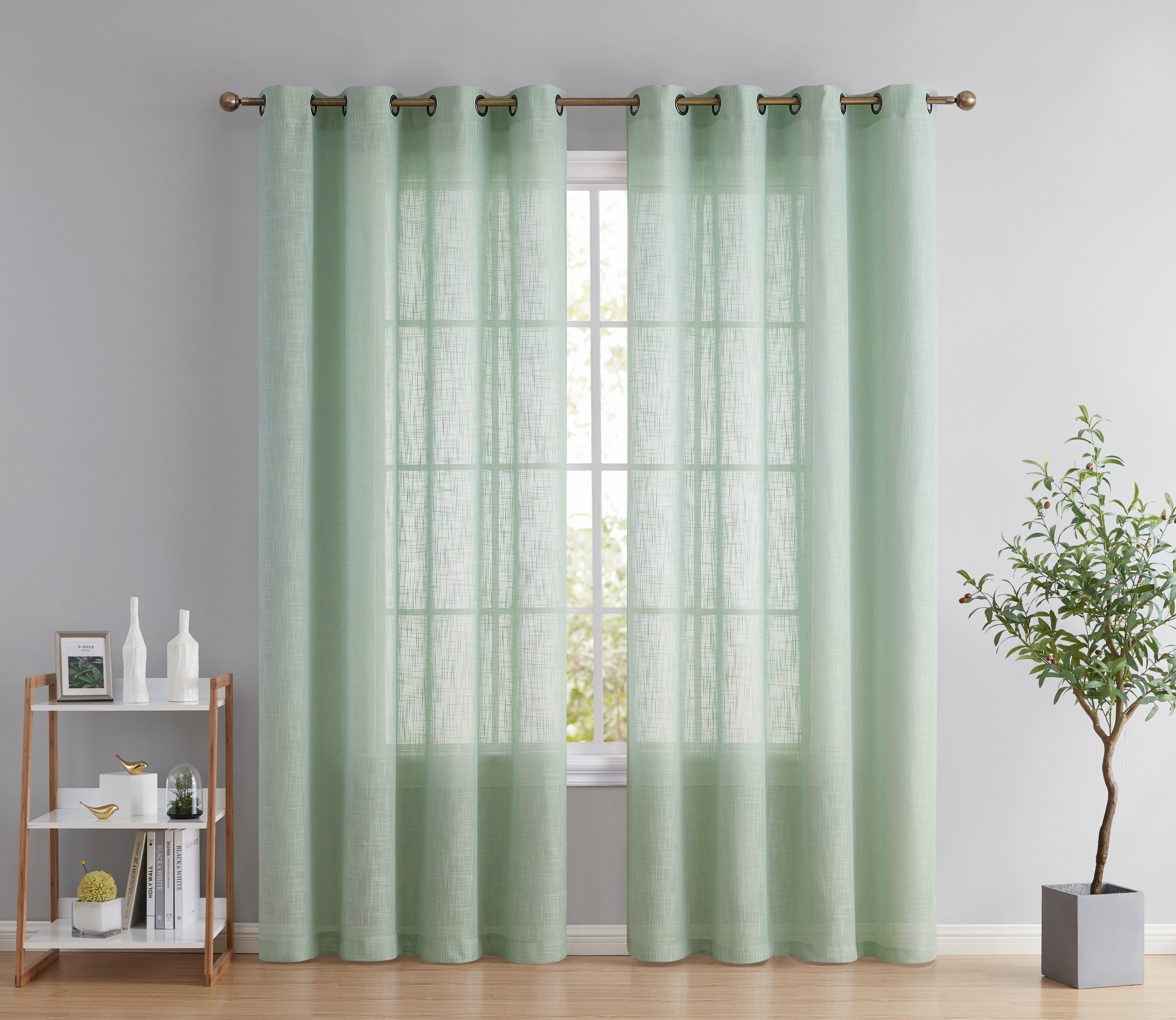 Privacy Faux Linen Textured Semi Sheer Curtain Panels