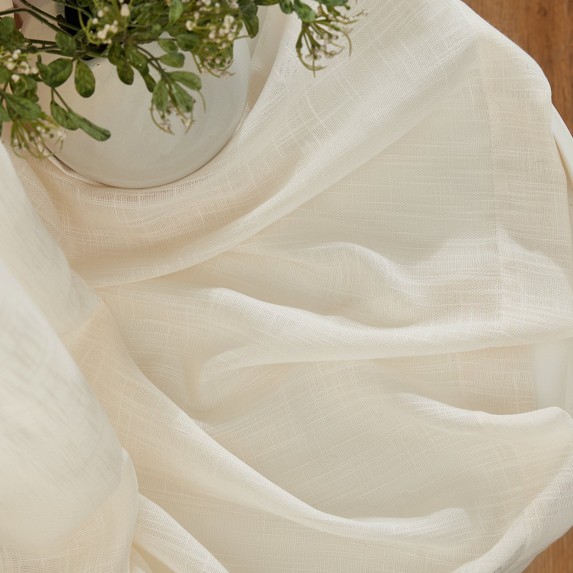 Linda Faux Linen Textured Sheer Rod Pocket Curtain Panels