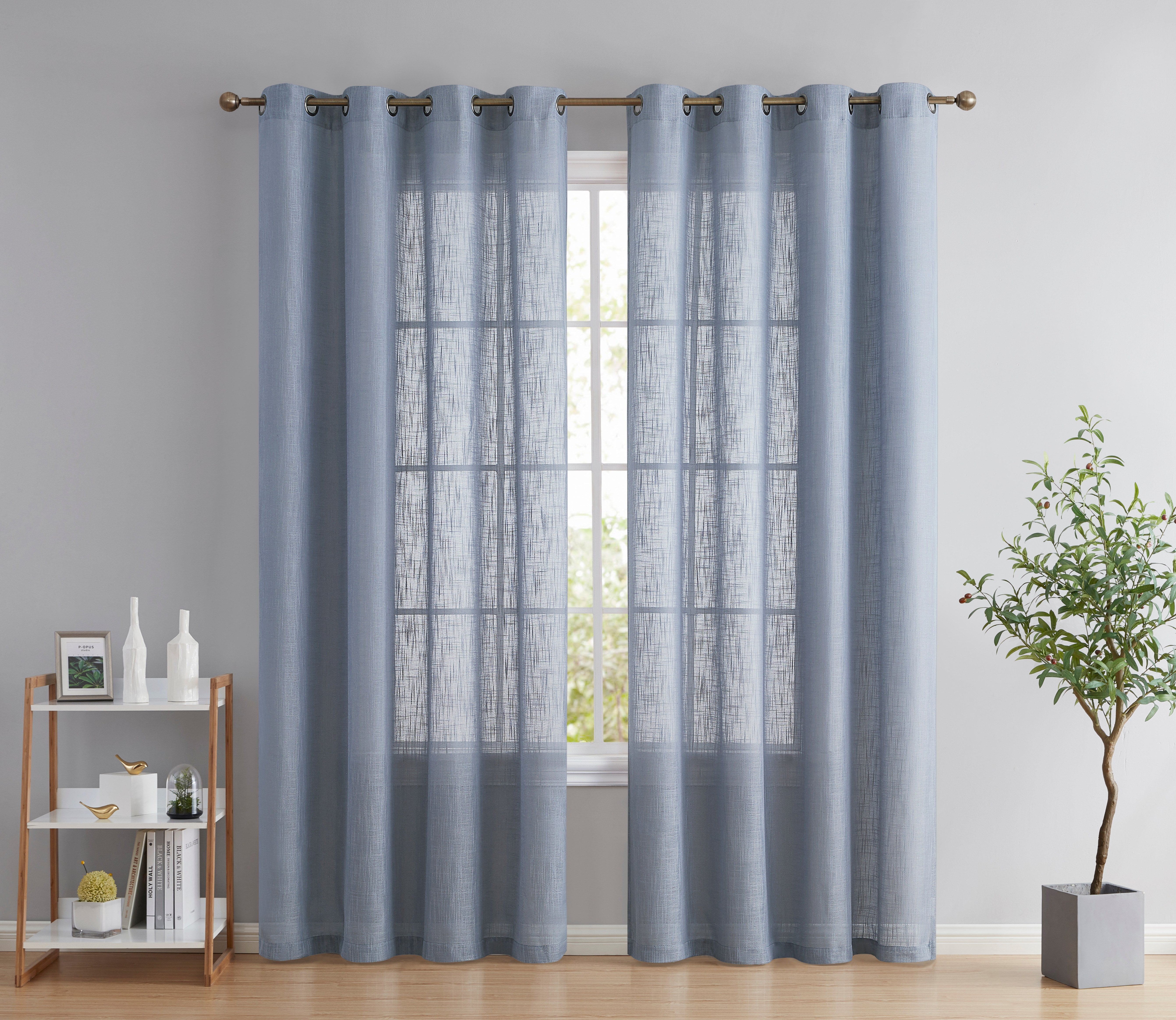 Privacy Faux Linen Textured Semi Sheer Curtain Panels