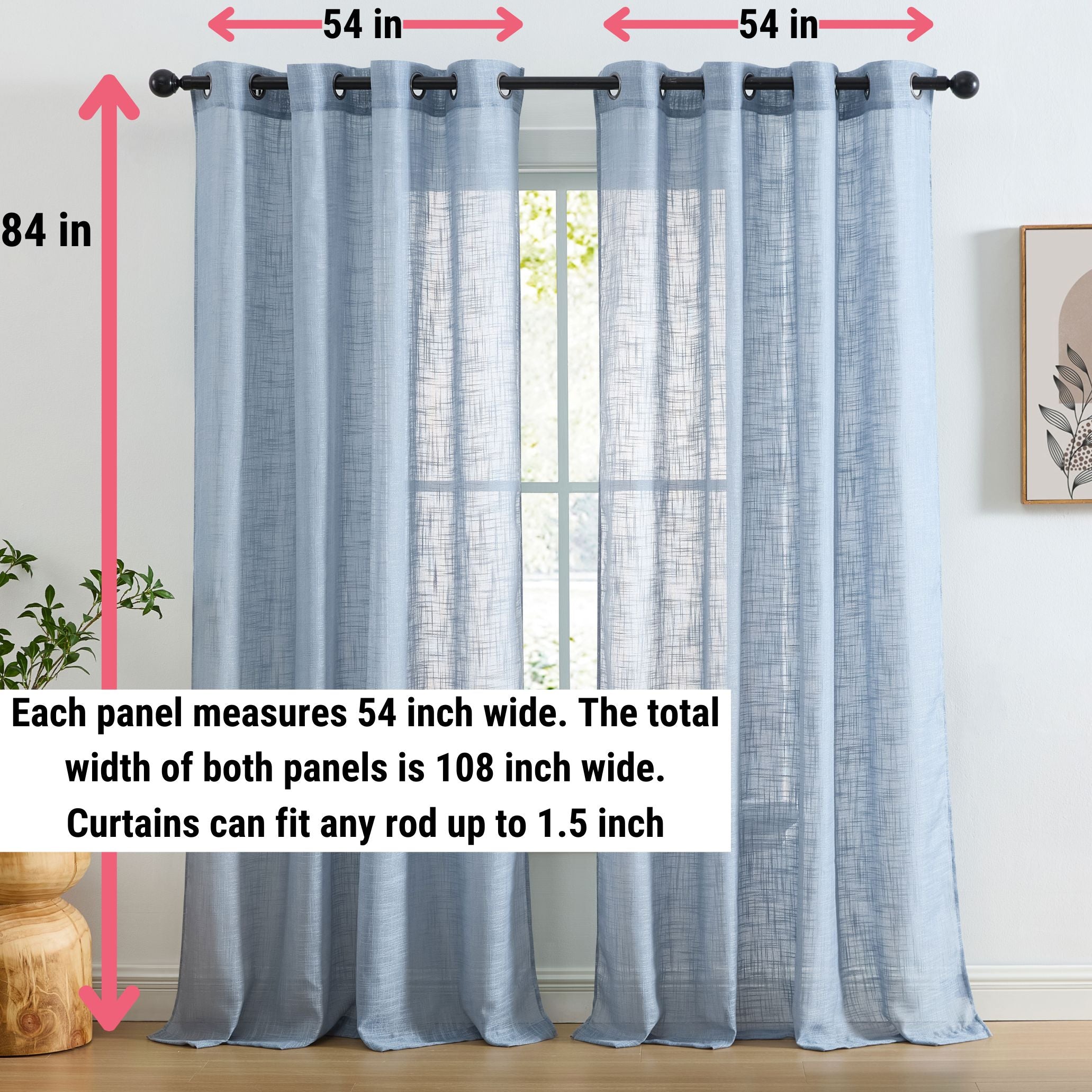 Privacy Faux Linen Textured Semi Sheer Curtain Panels