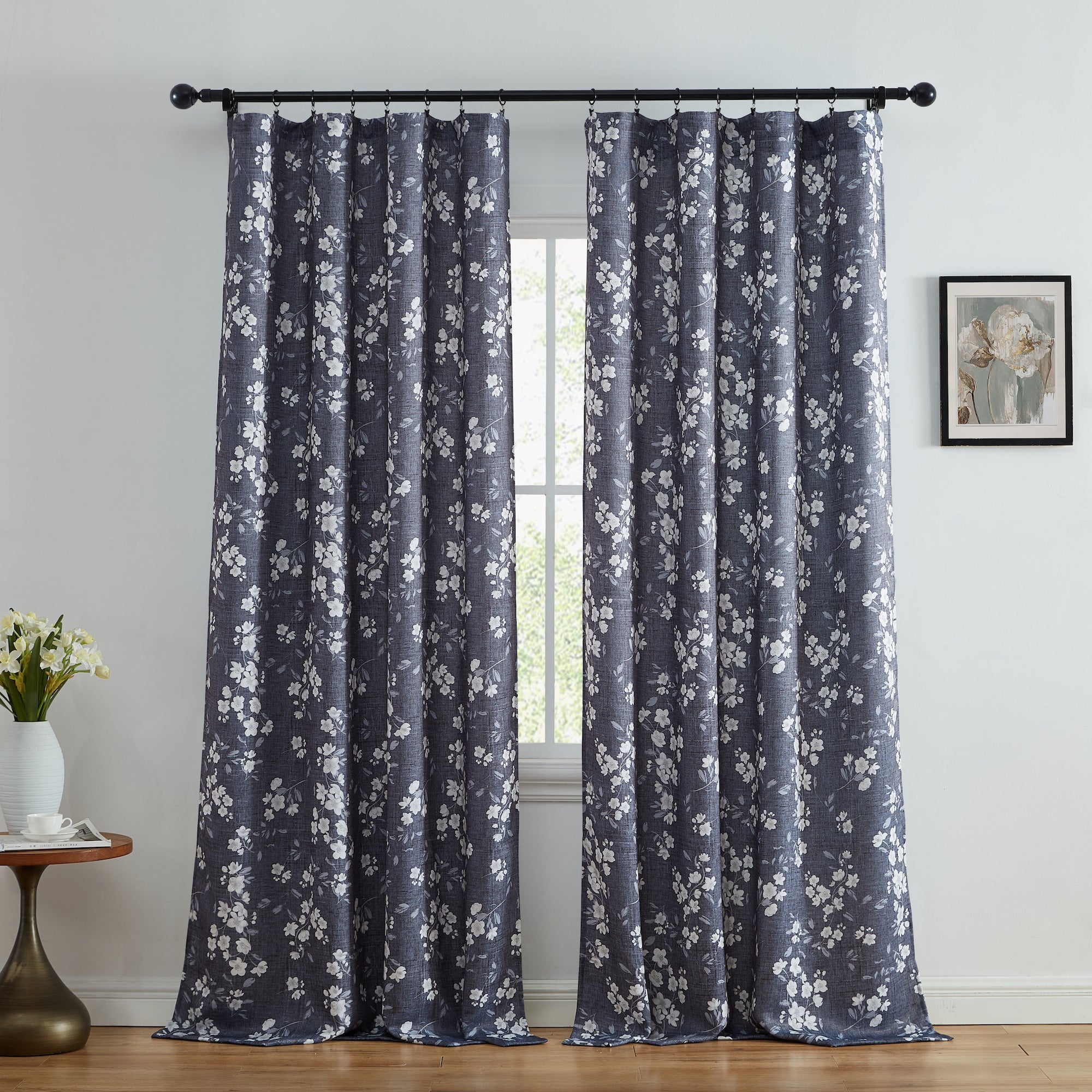 Ashley Floral Room Darkening Rod Pocket Curtain Panels
