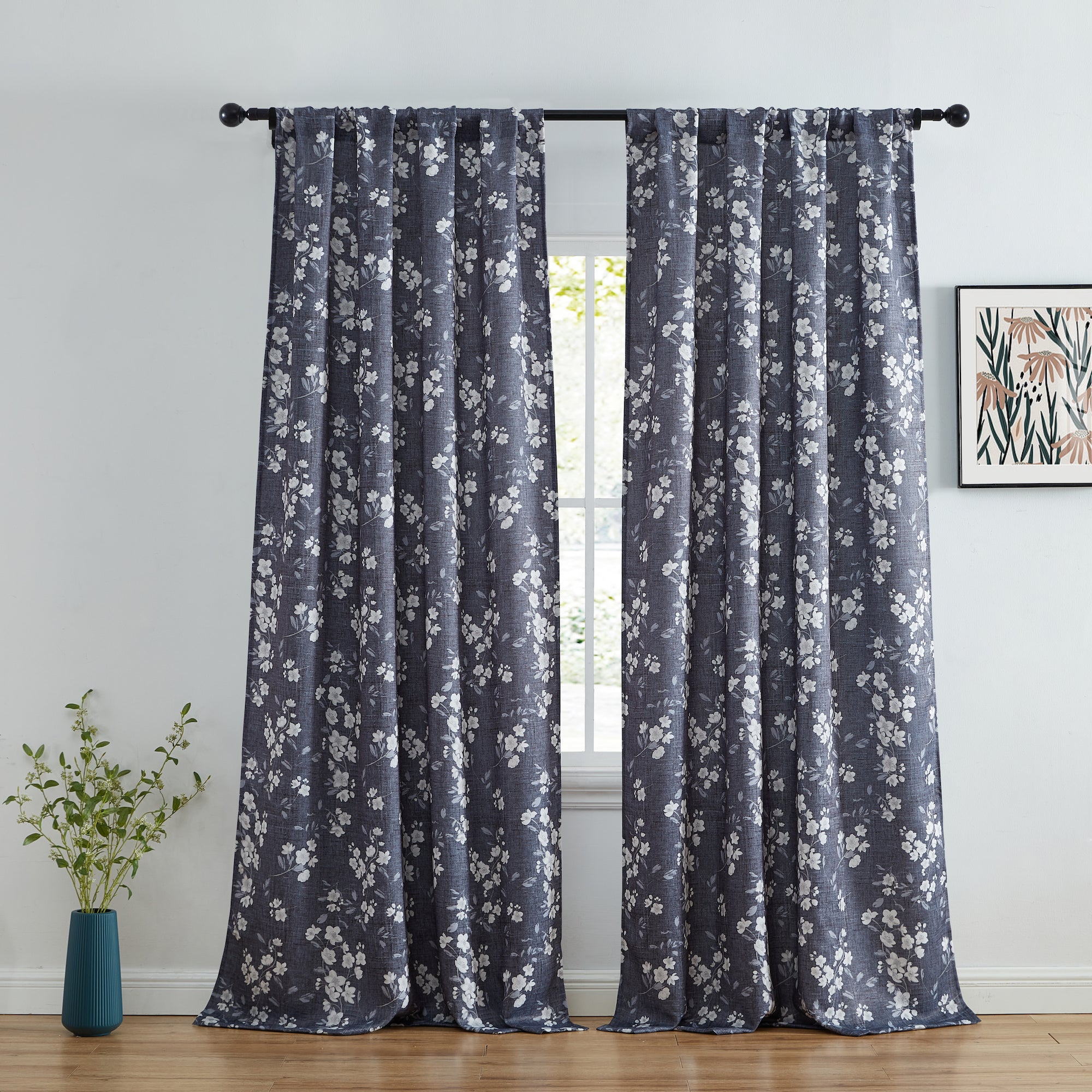 Ashley Floral Room Darkening Rod Pocket Curtain Panels