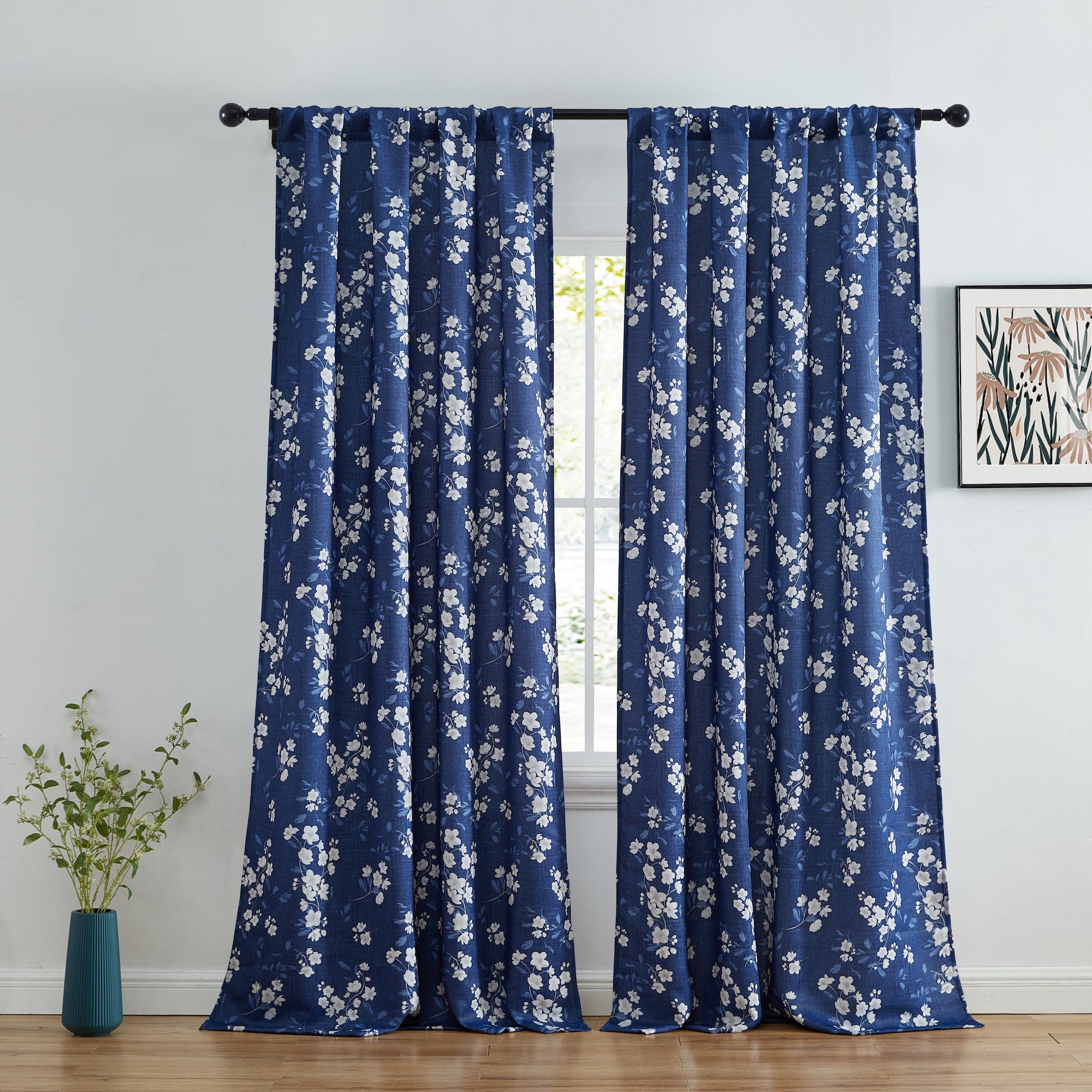 Ashley Floral Room Darkening Rod Pocket Curtain Panels