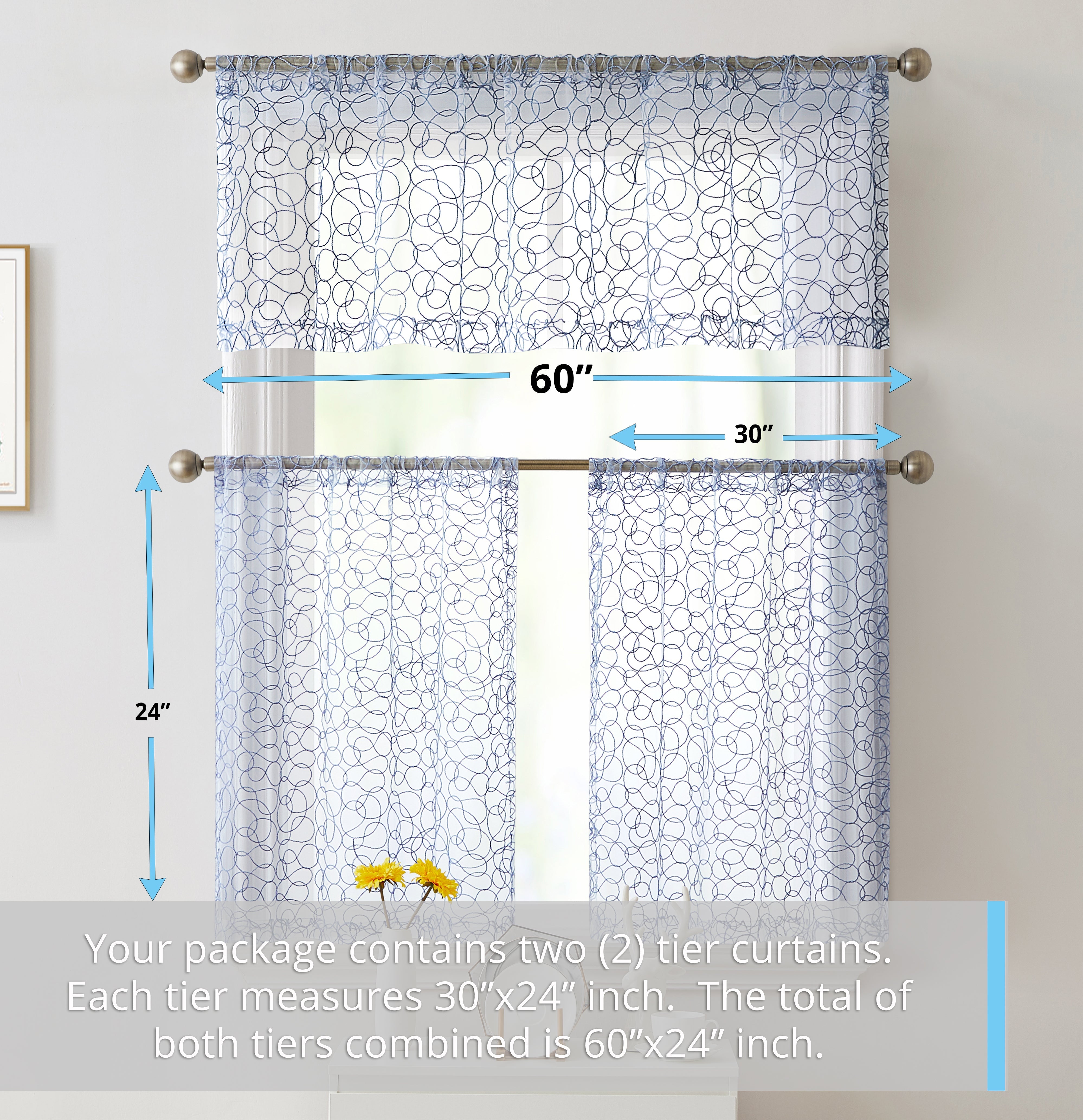 Audrey Embroidered Rod Pocket Curtain Valances