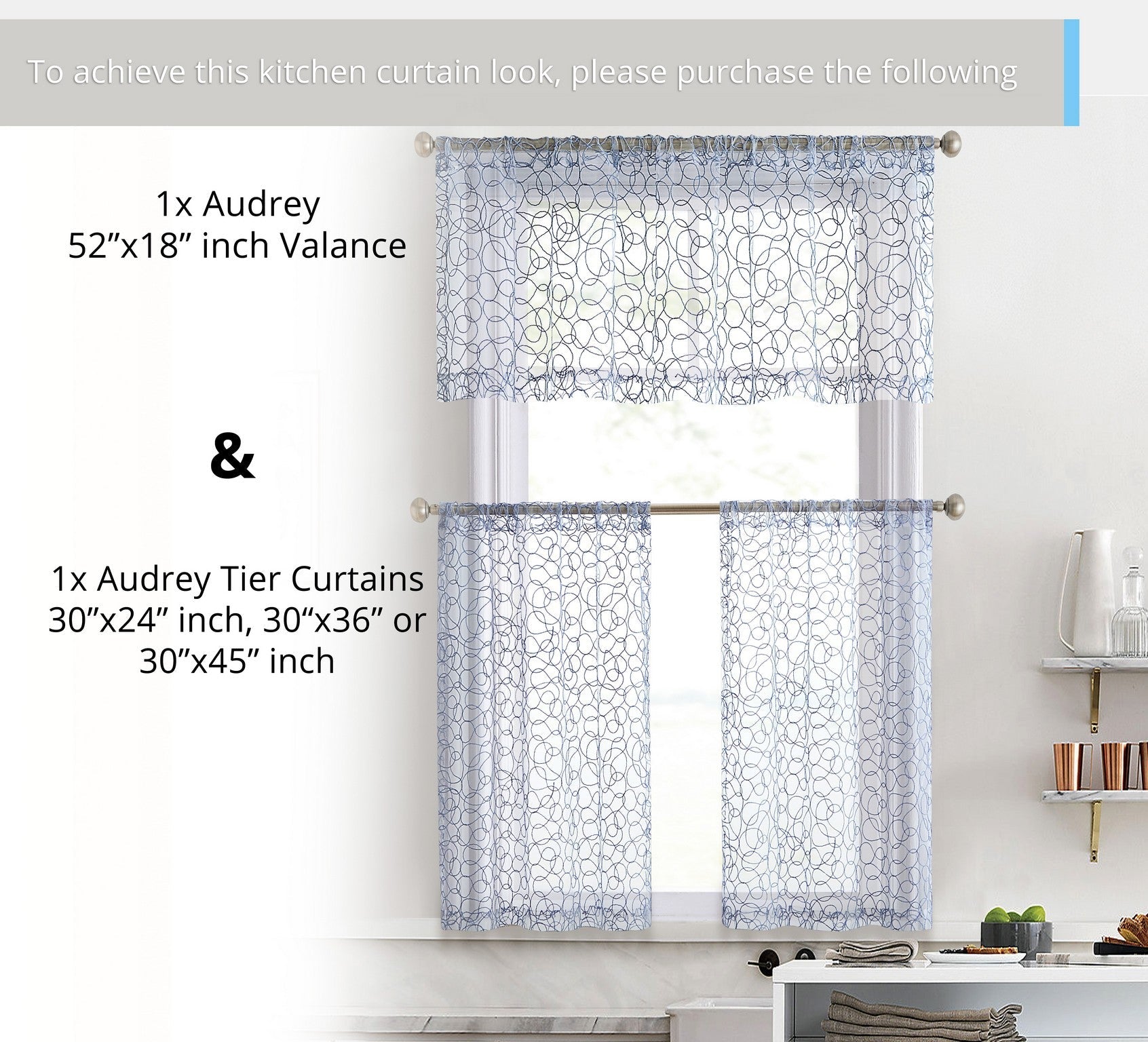 Audrey Embroidered Rod Pocket Curtain Valances