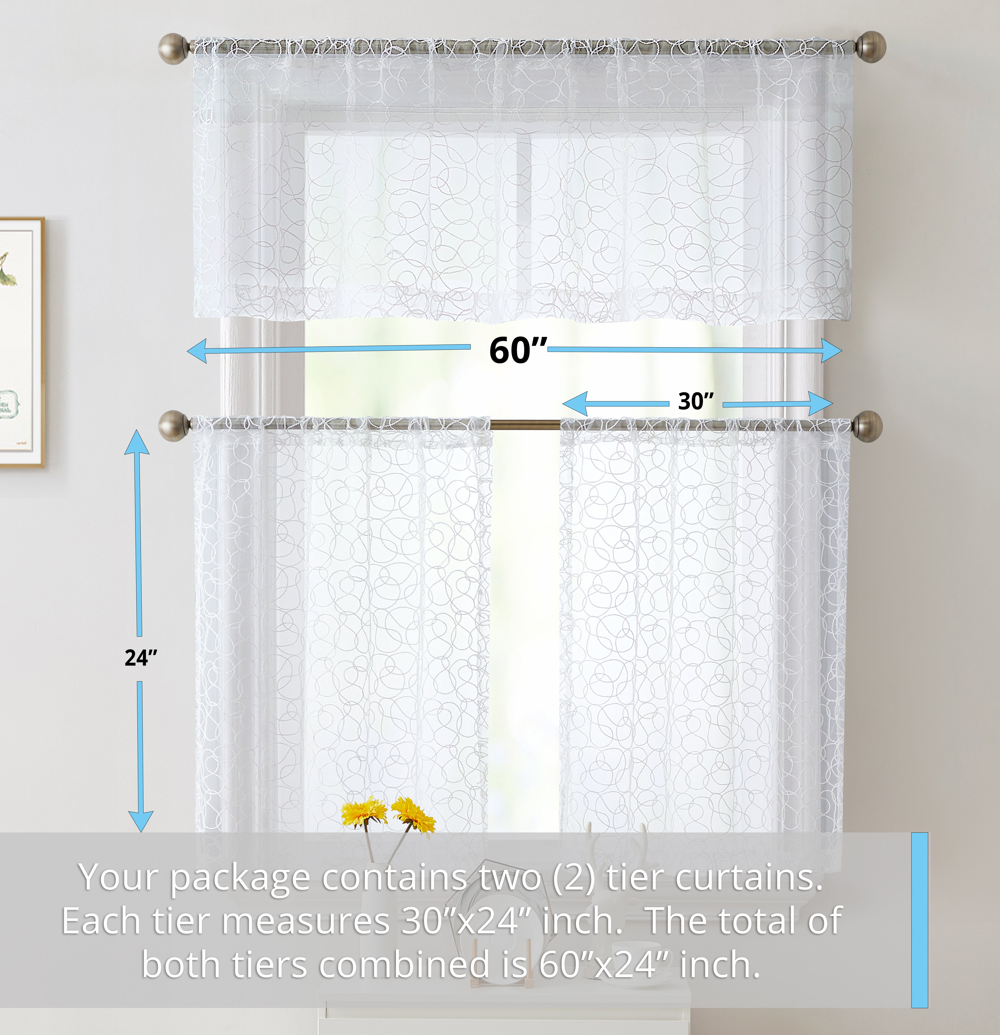 Audrey Embroidered Rod Pocket Curtain Valances