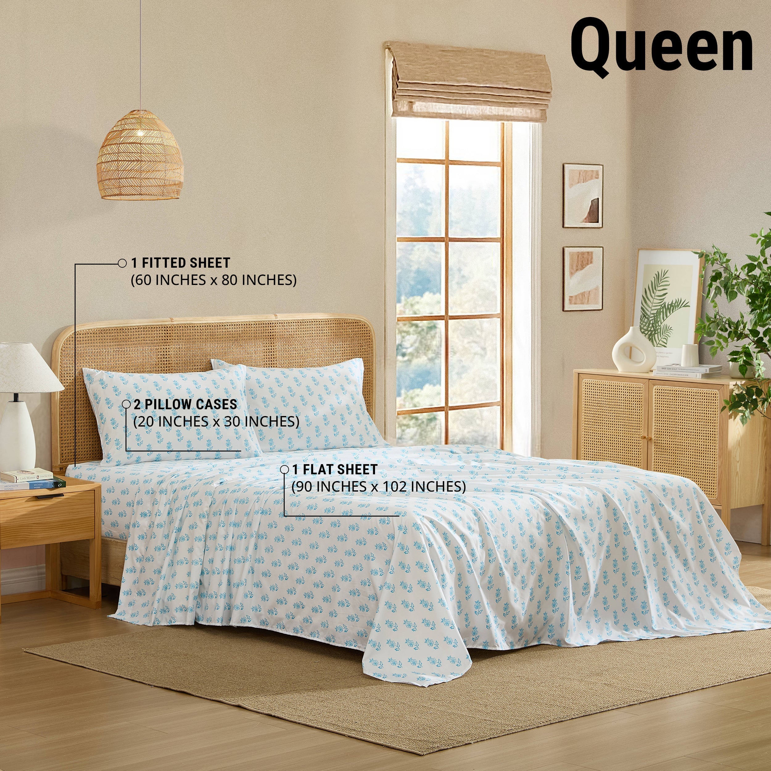 Blue Single Floral Bed Sheets