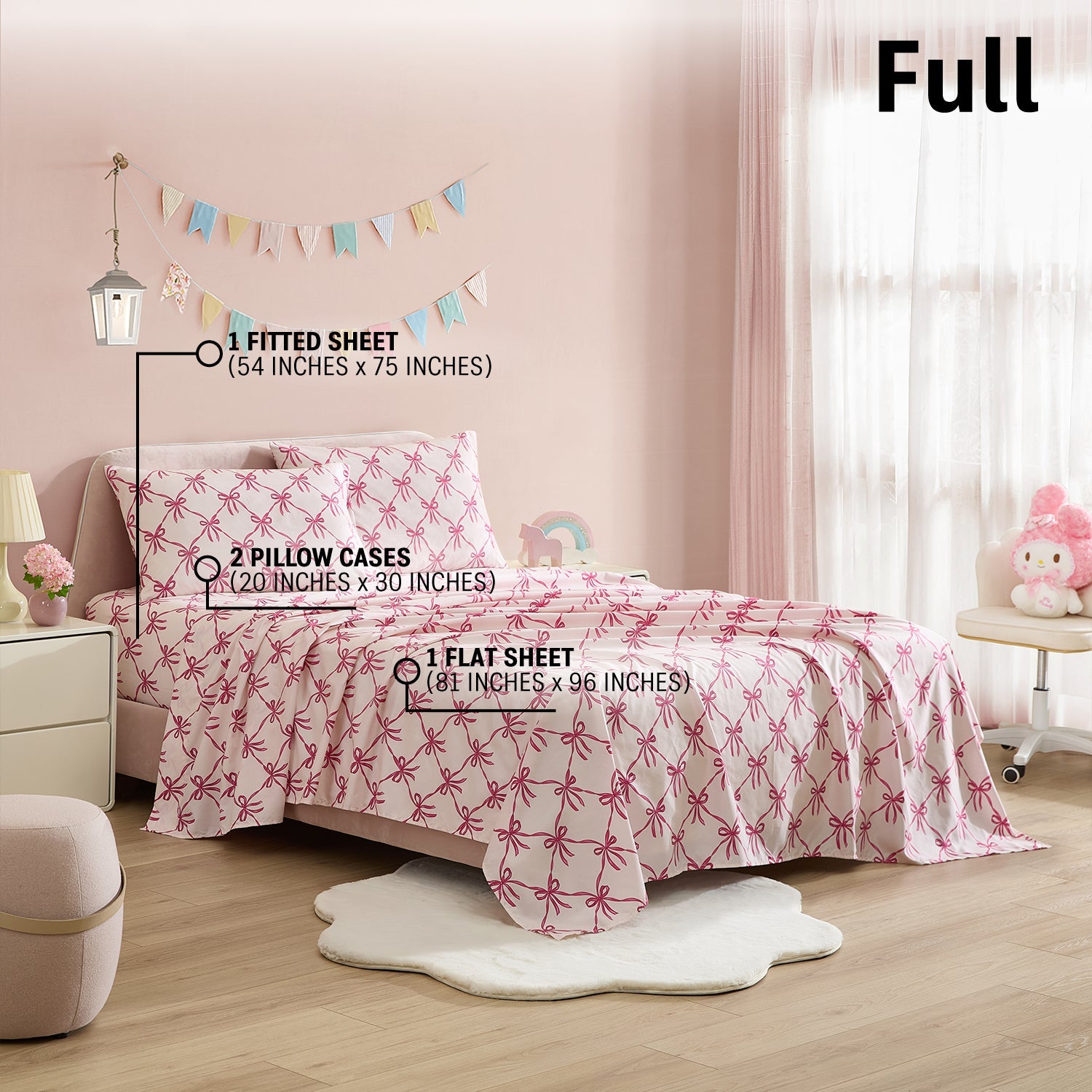 Pink Bows Girls Kids Bed Sheets