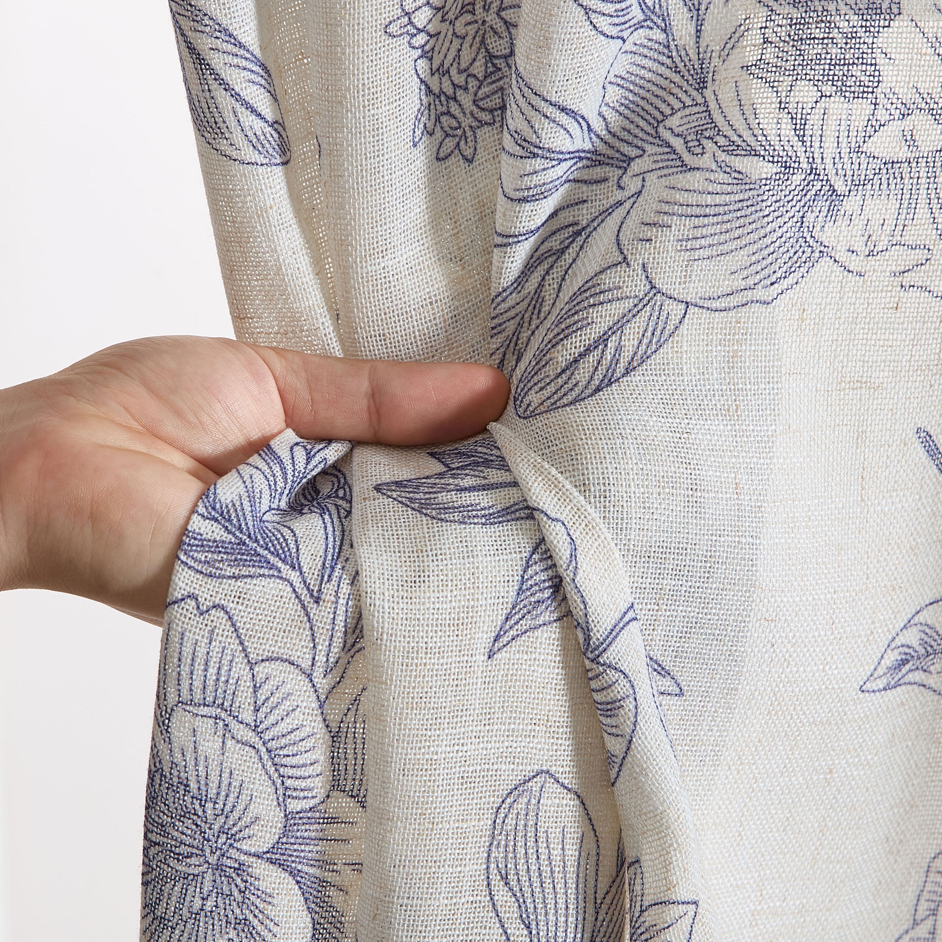 Brookville Linen Floral Back Tab Rod Pocket Curtains