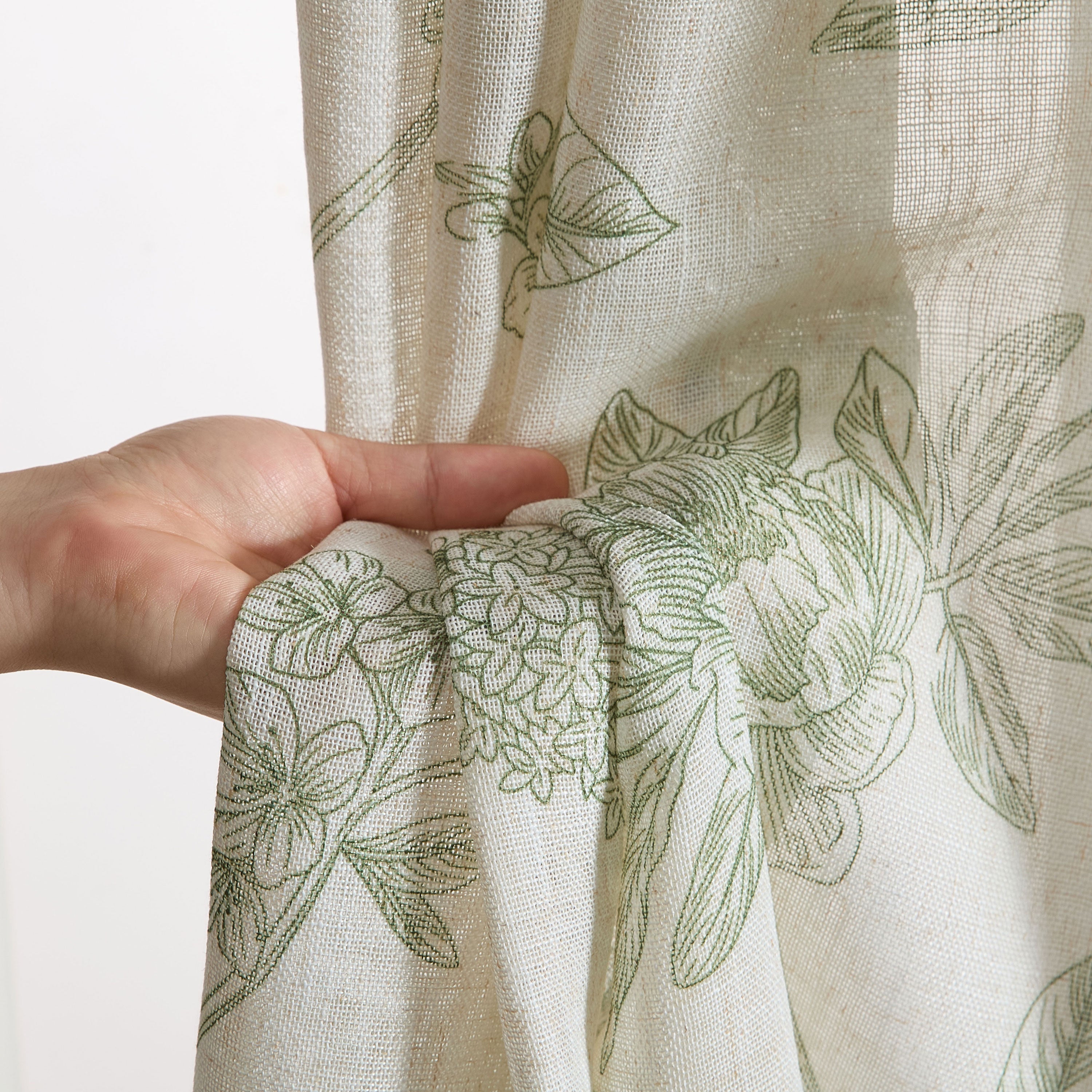 Brookville Linen Floral Back Tab Rod Pocket Curtains