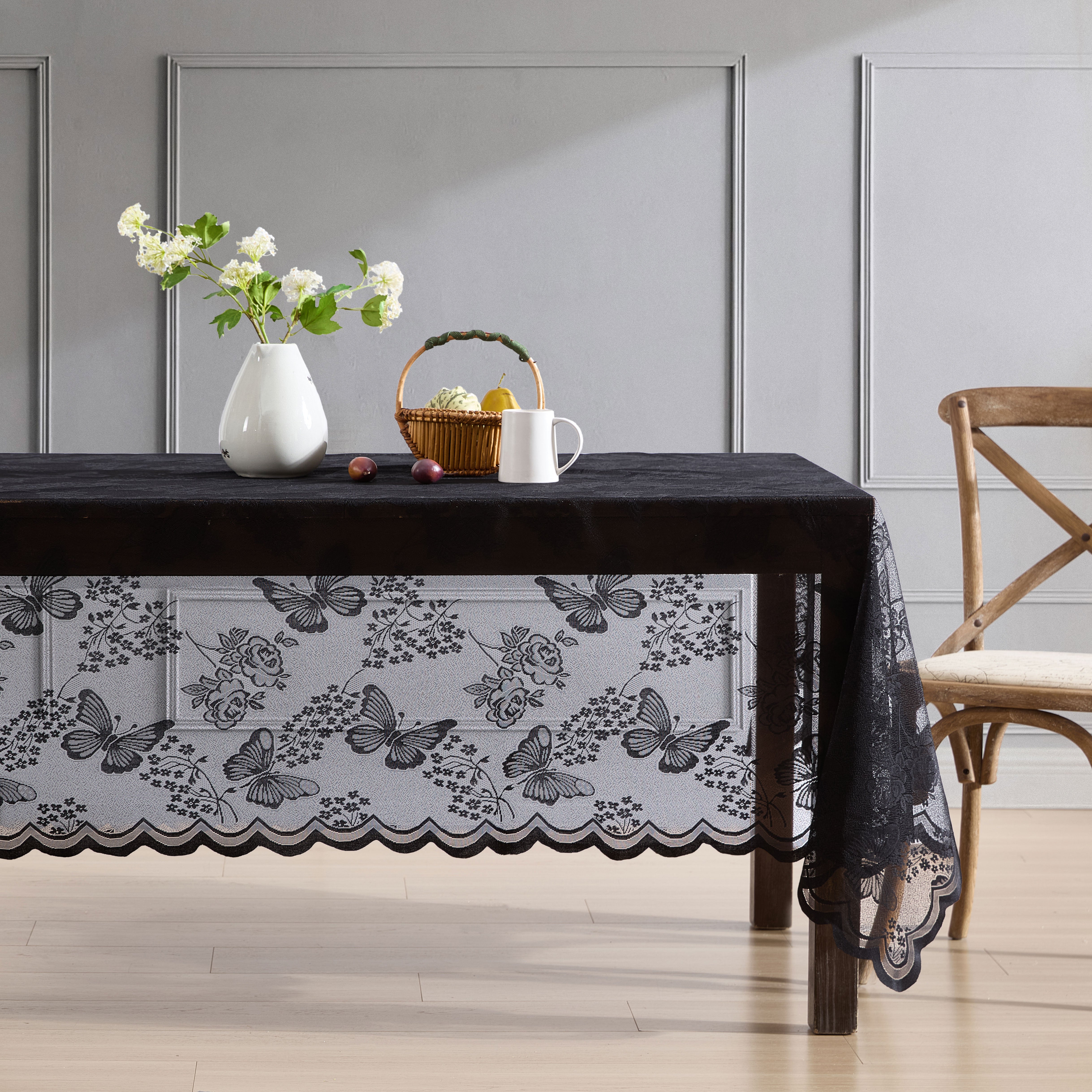 Butterfly Floral Lace Fabric Scalloped Tablecloth