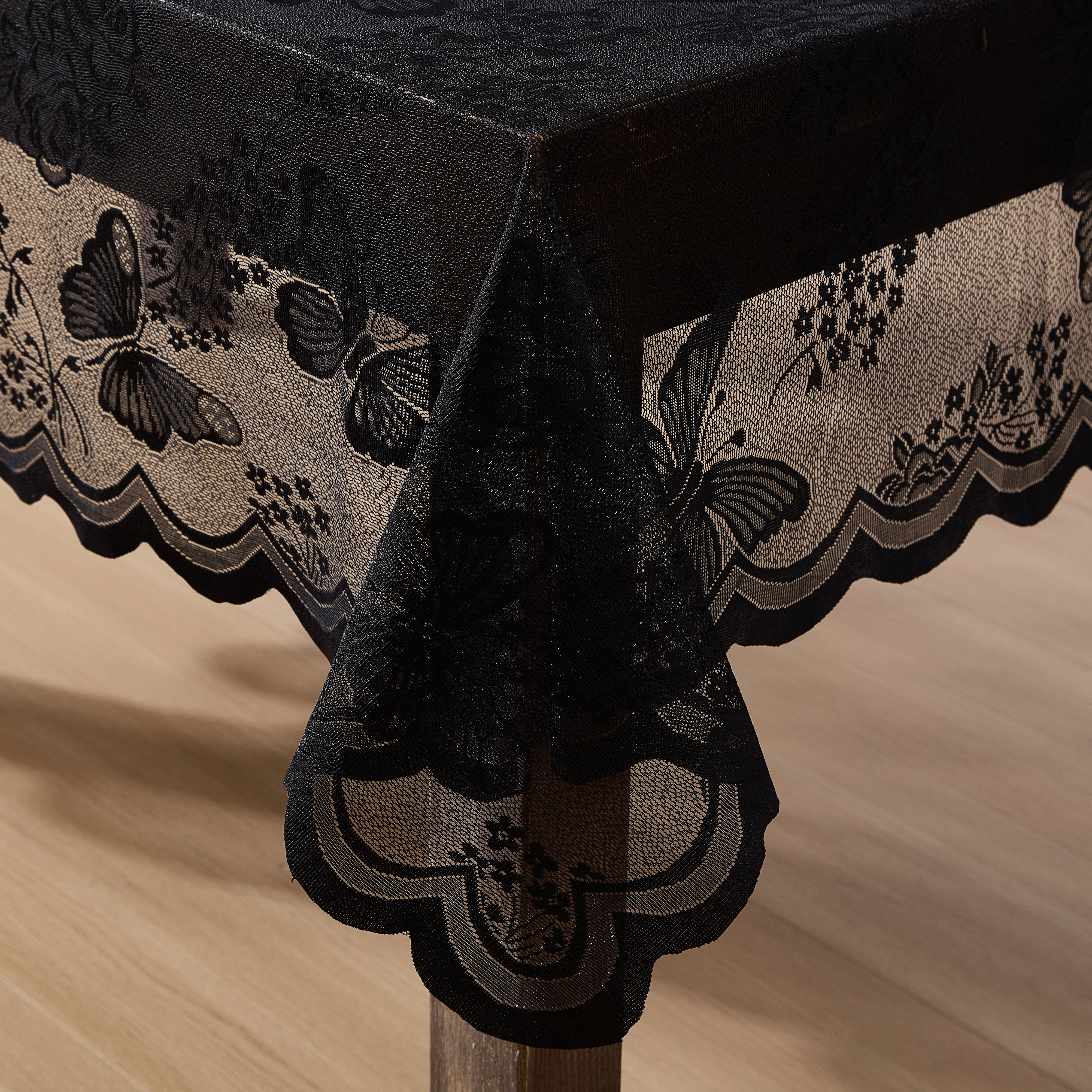 Butterfly Floral Lace Fabric Scalloped Tablecloth