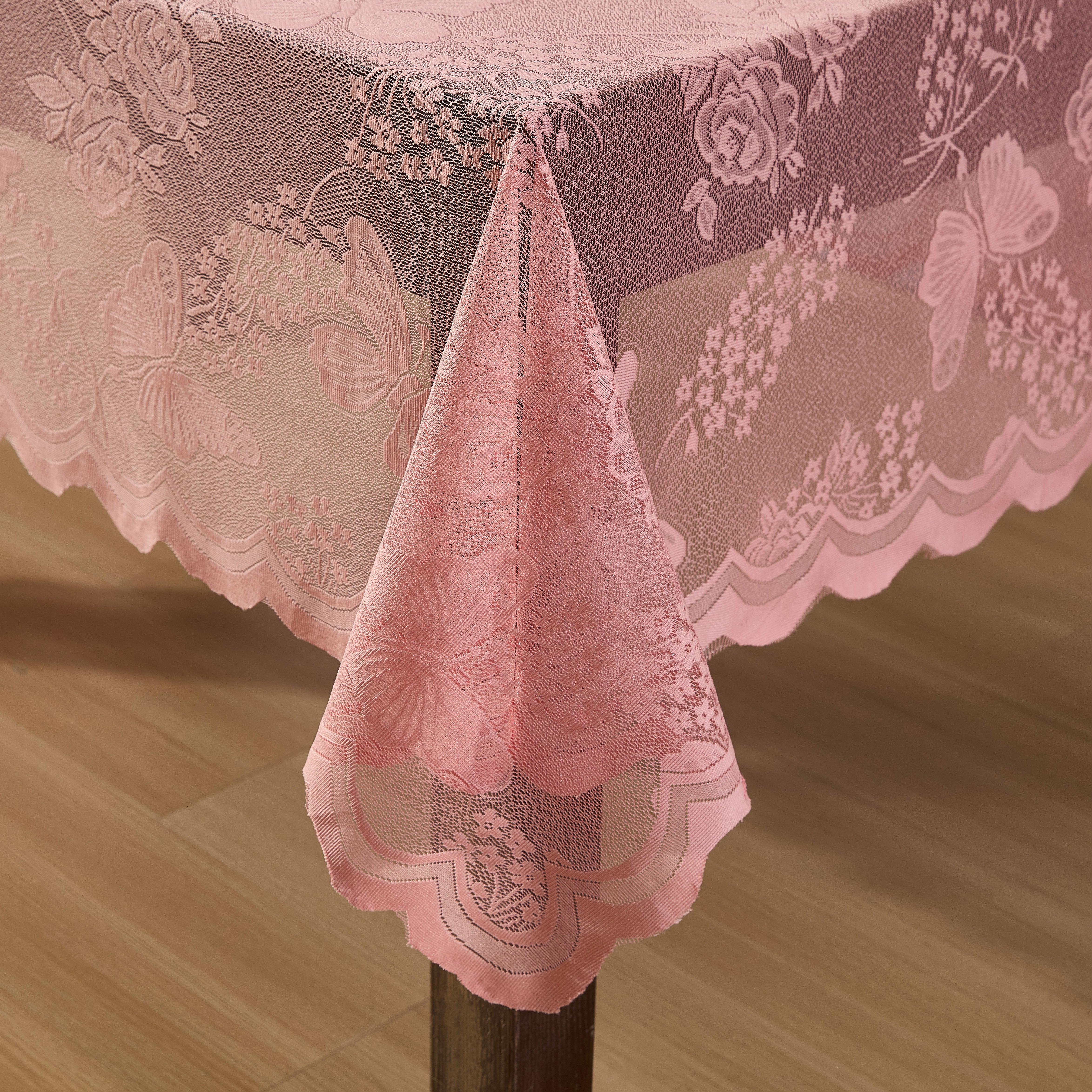 Butterfly Floral Lace Fabric Scalloped Tablecloth