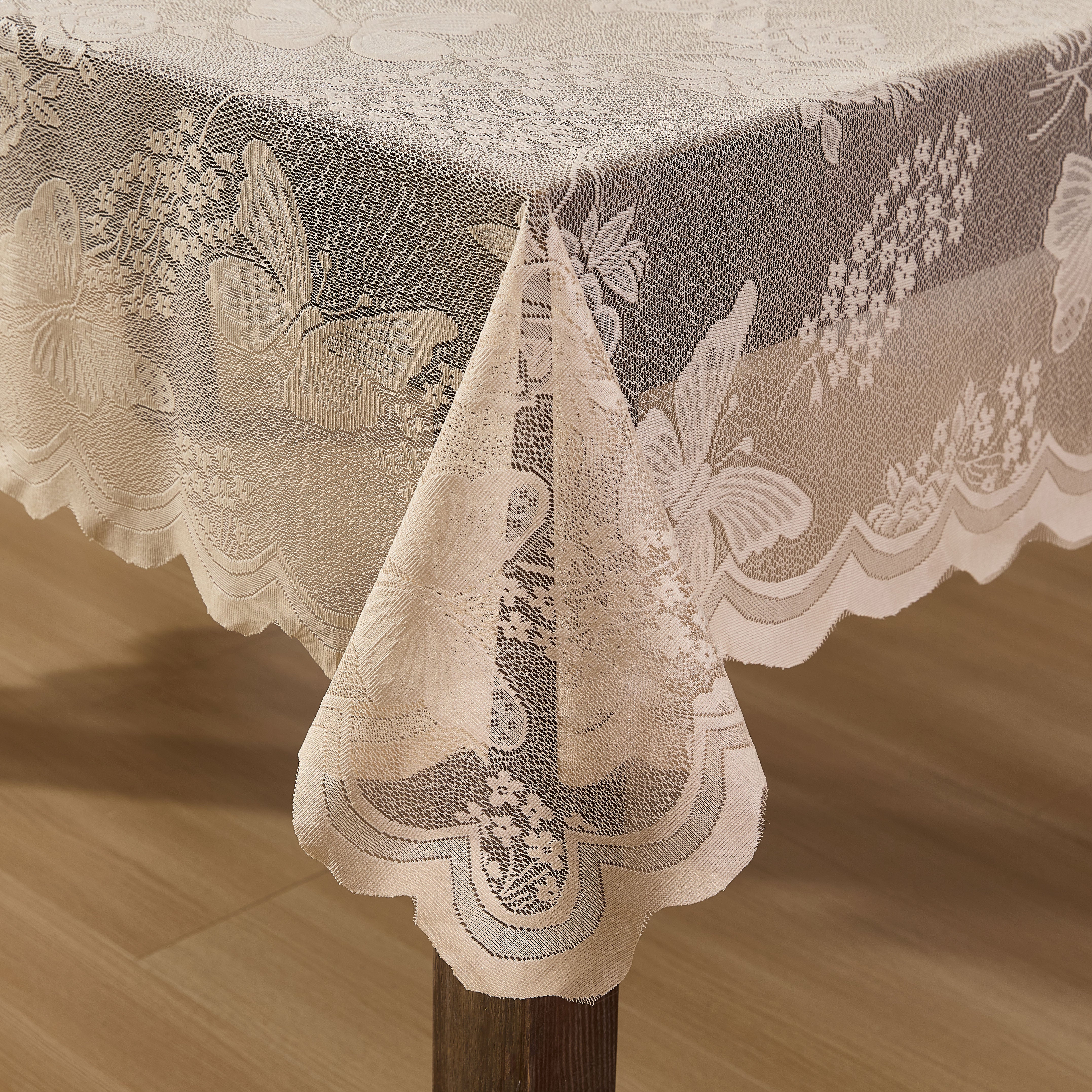 Butterfly Floral Lace Fabric Scalloped Tablecloth